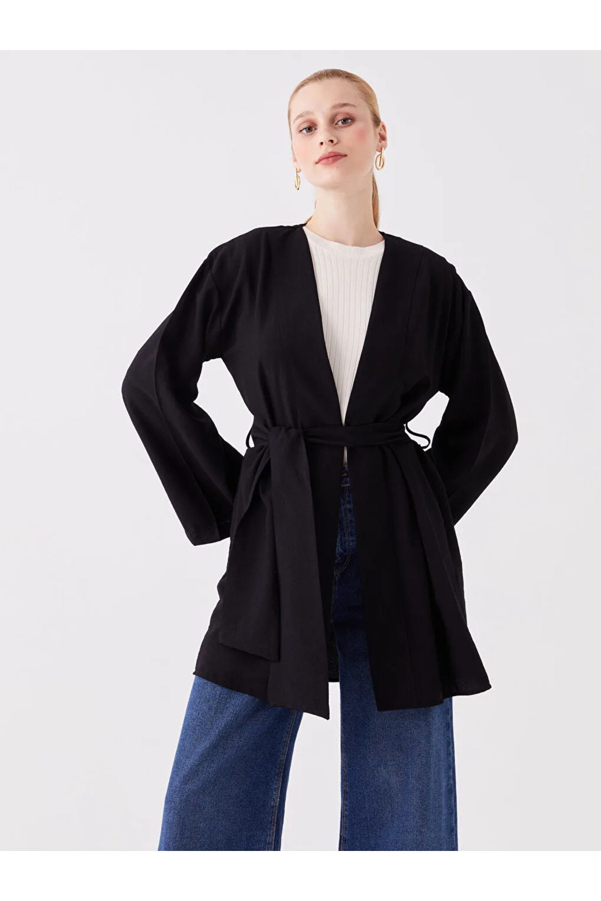 LC Waikiki LCW Modest Women's Shawl Collar Plain Long Sleeve Oversize