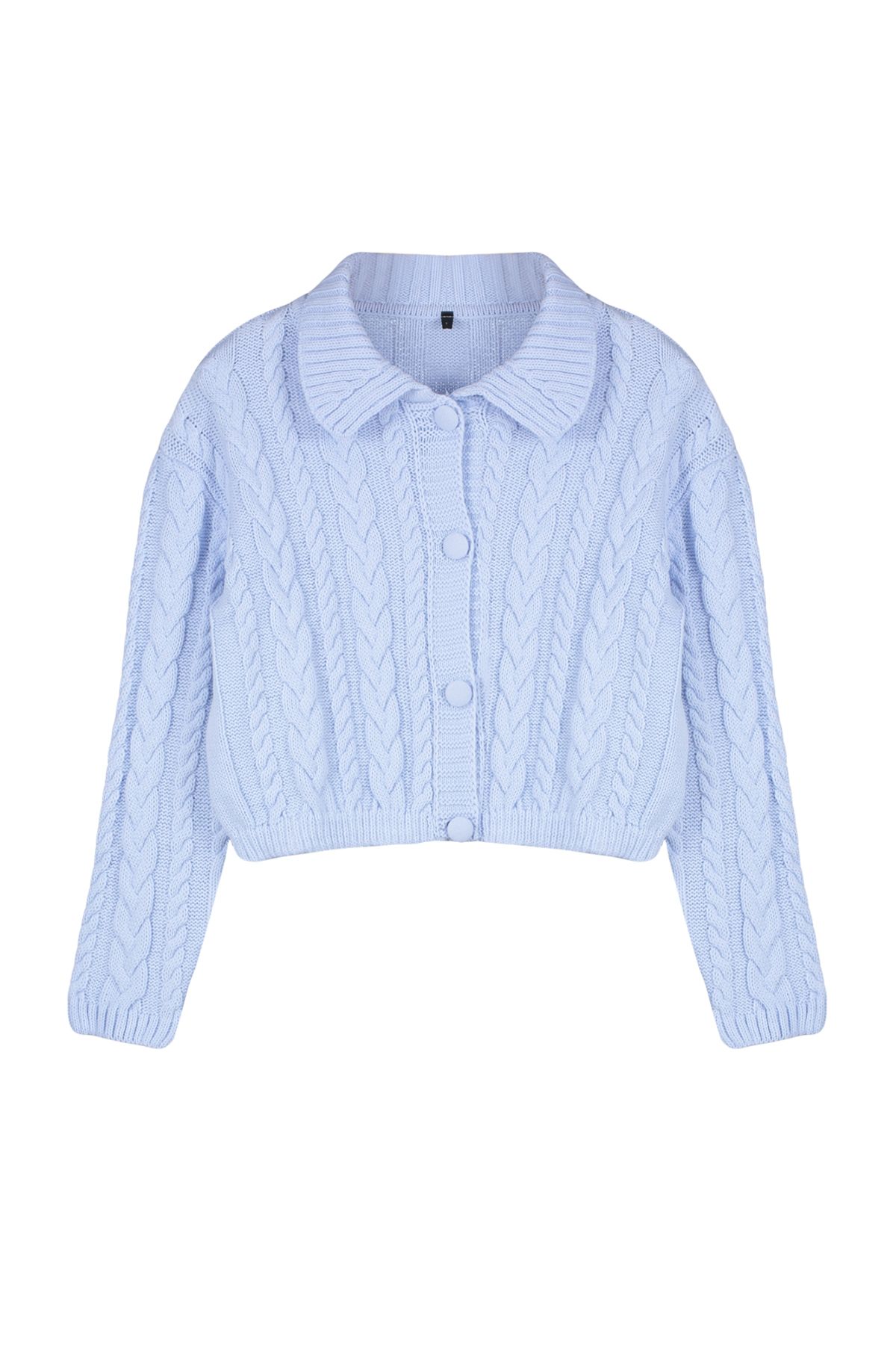 Trendyol Blue Crop Button Detailed Polo Neck Knitwear Cardigan