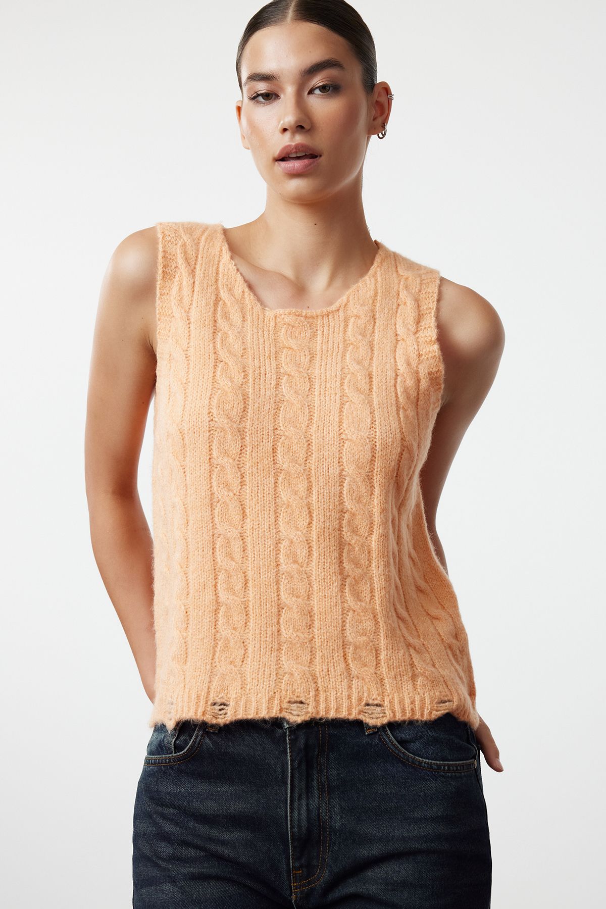 Trendyol Orange Soft Textured Knit Detailed Knitwear Sweater