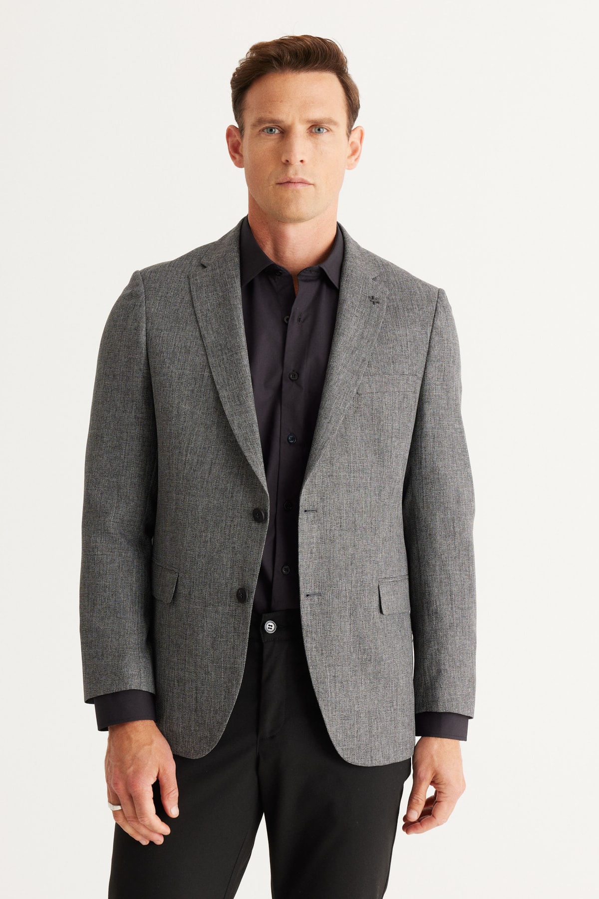 Levně ALTINYILDIZ CLASSICS Men's Anthracite Comfort Fit Relaxed Cut Mono Collar Patterned Blazer Jacket