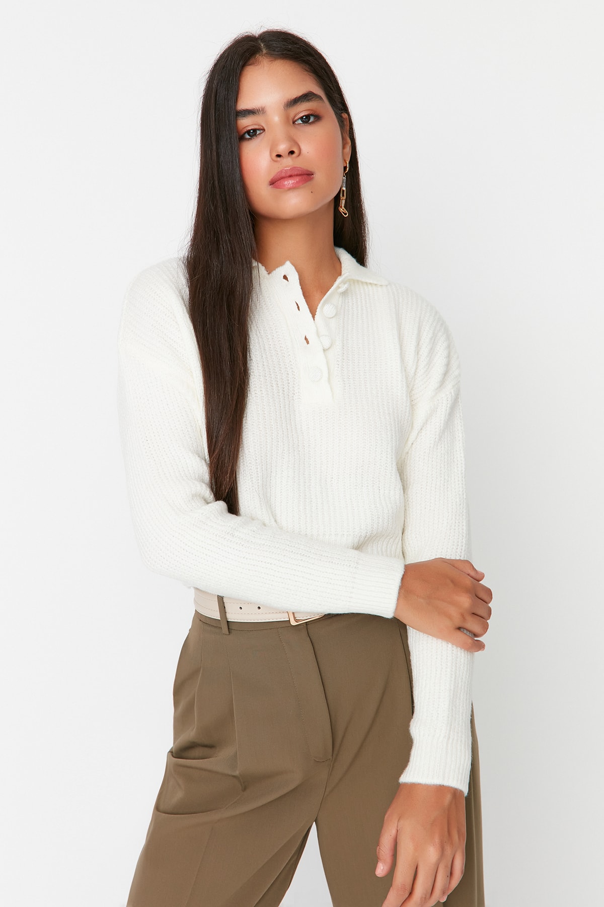 Trendyol Sweater - Ecru - Regular fit