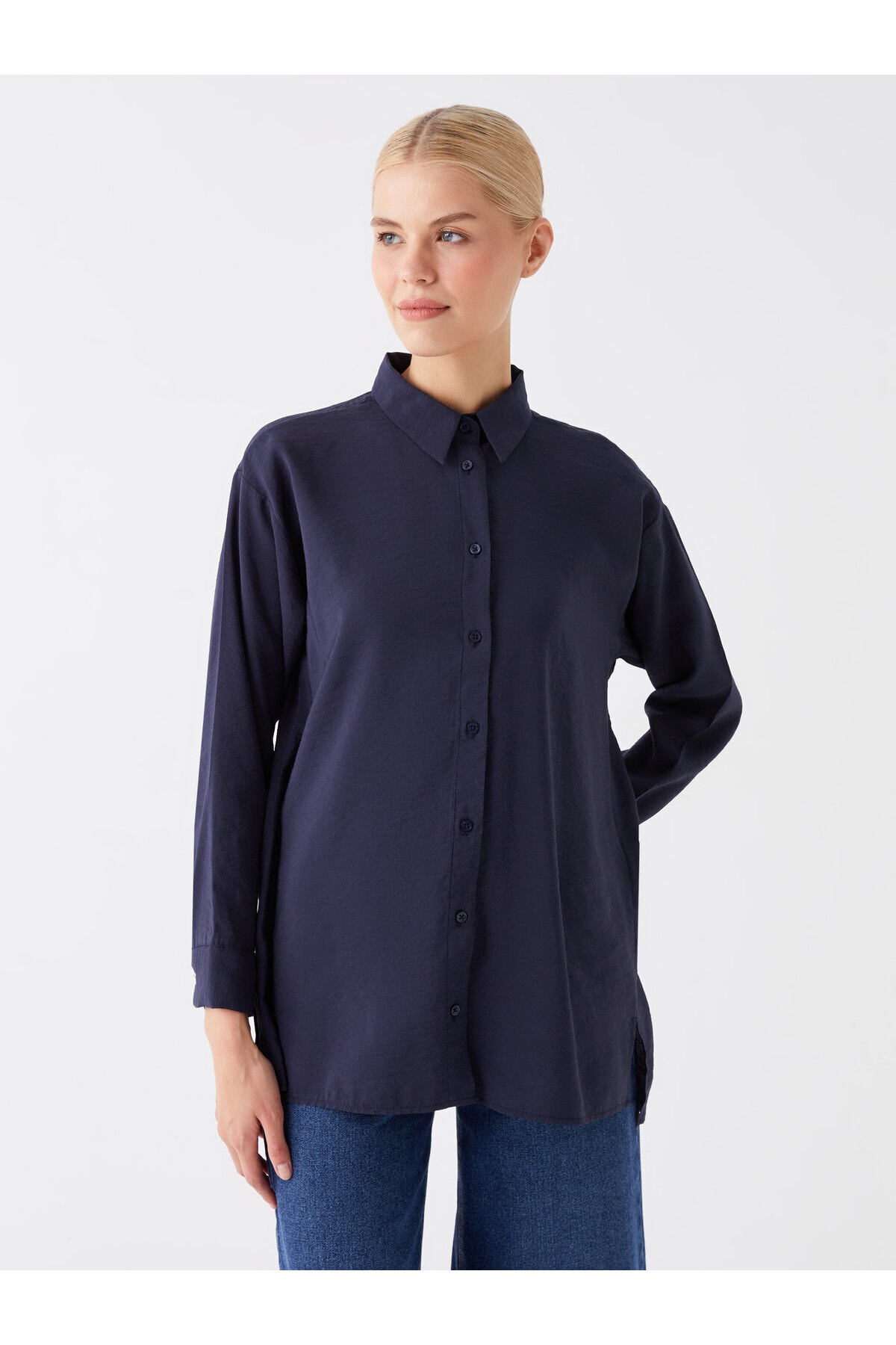 LC Waikiki Women's Shirt Collar Straight Long Sleeve Oversized Tunic