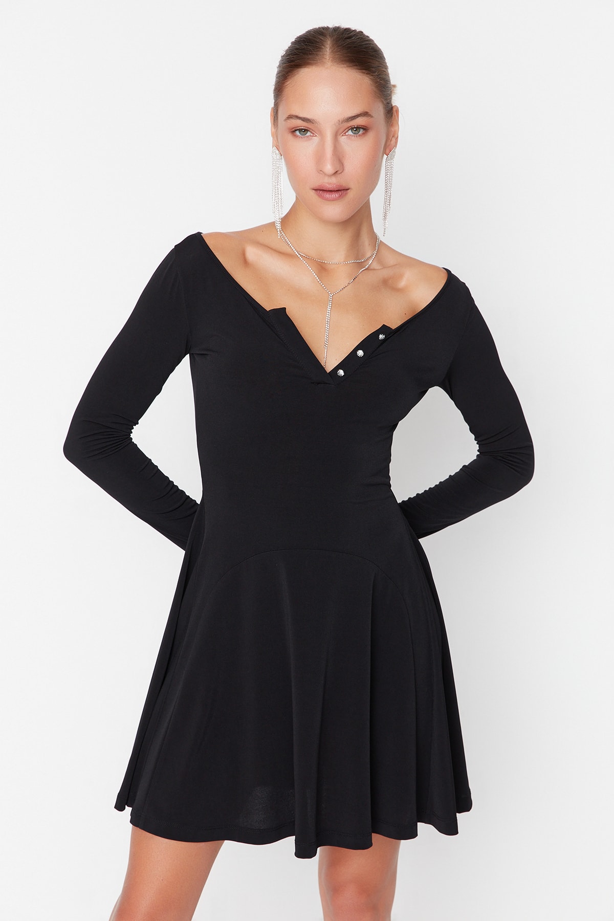 Trendyol Black Collar Detailed Evening Dress