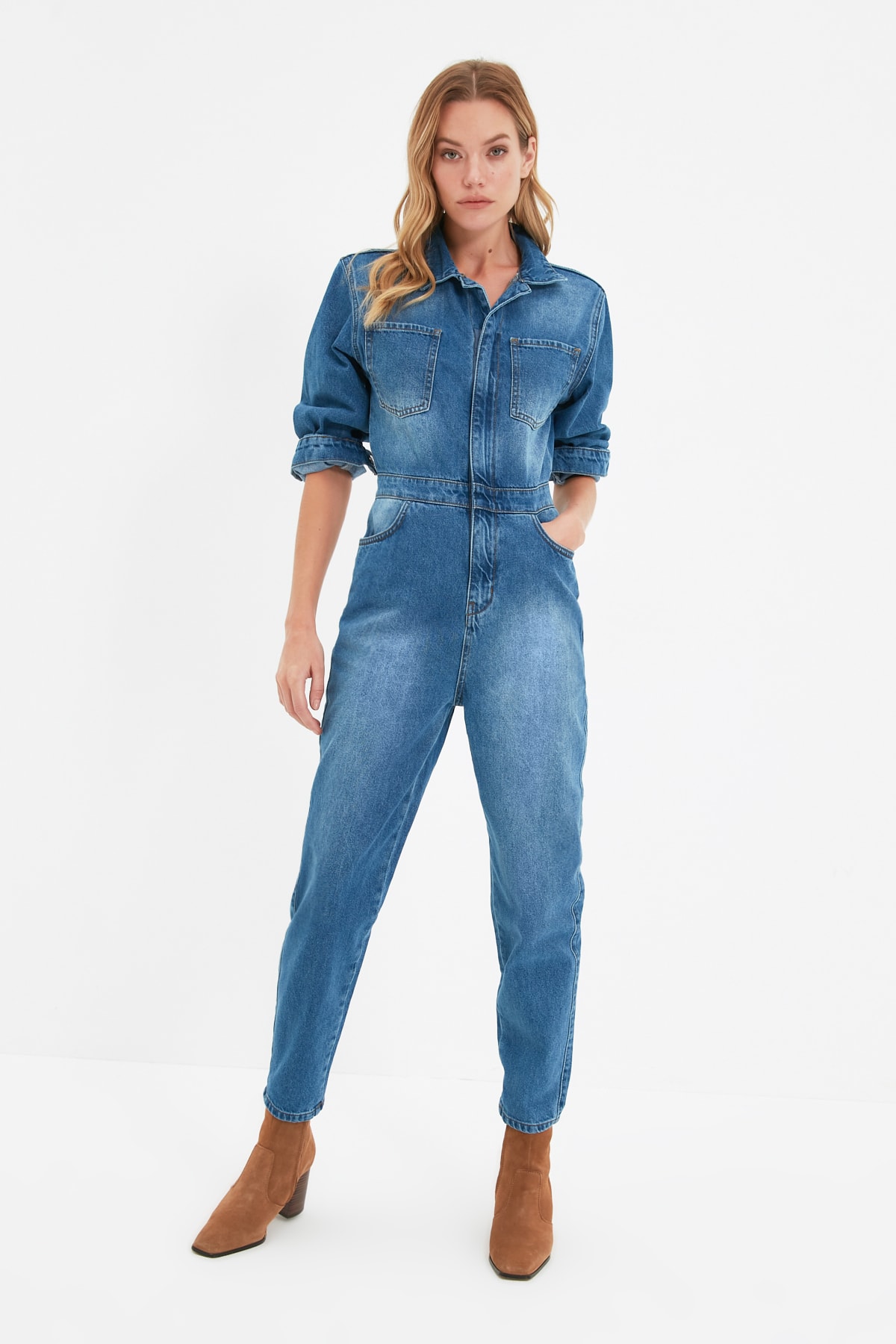 Trendyol Blue Pocket Detailed Denim Overalls