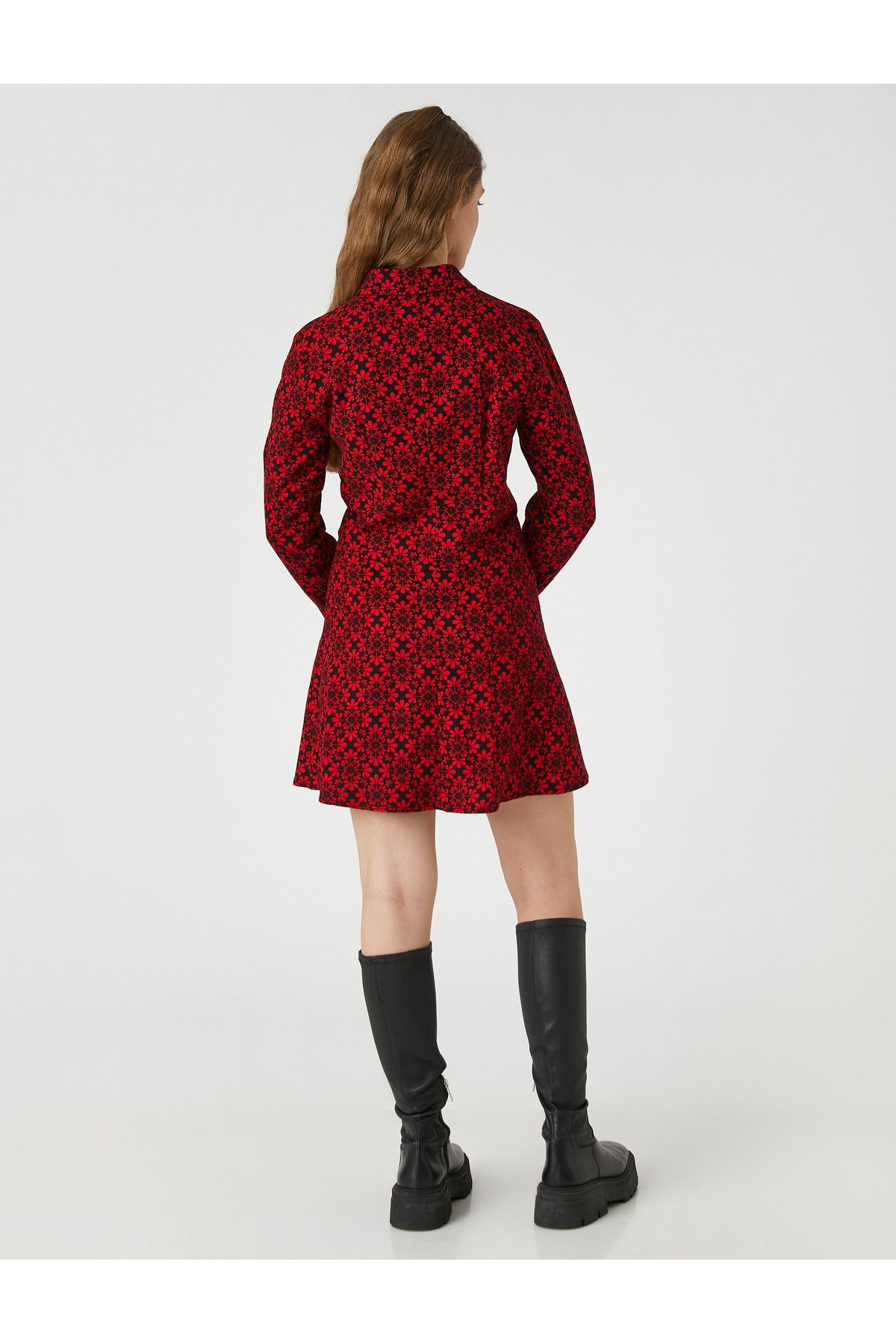 Koton Floral Shirt Rochie cu mâneci lungi nasturi manșetă guler