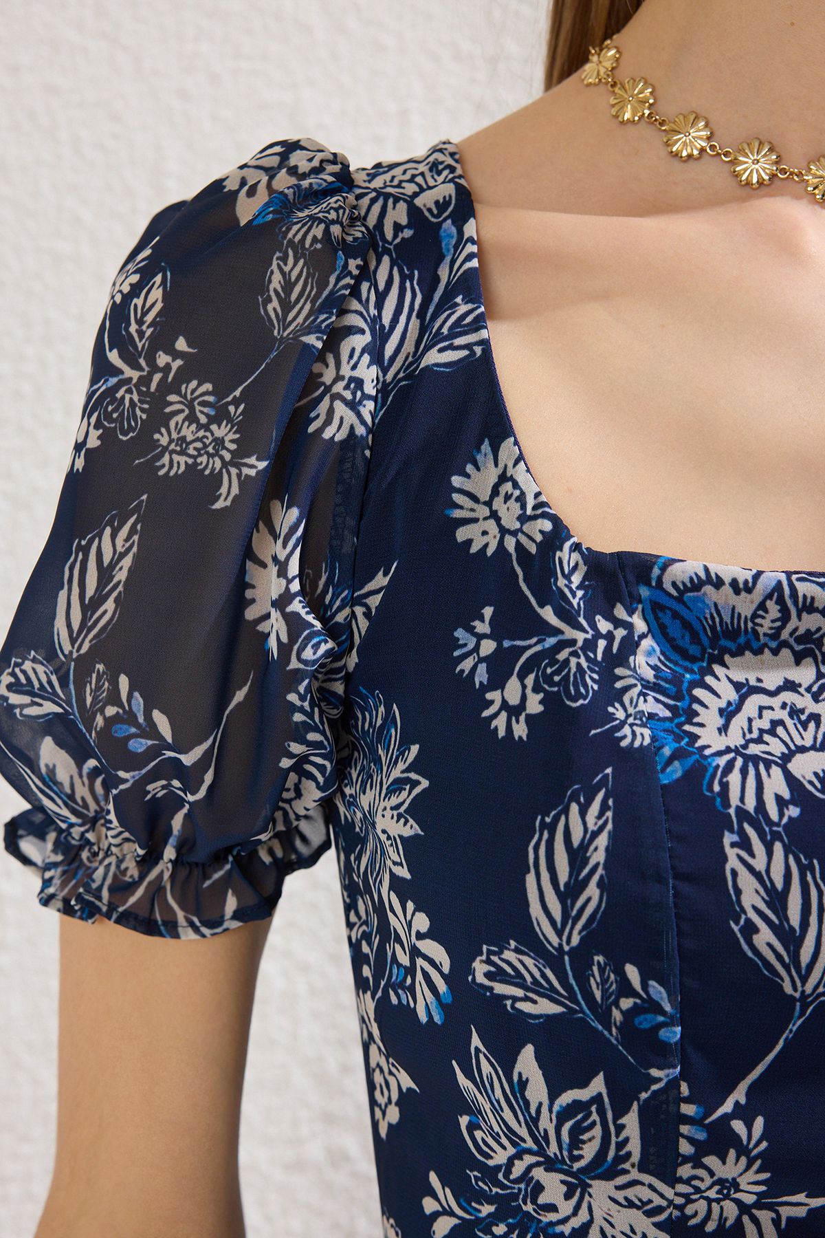 Trendyol Navy Blue Abstract Mini Woven Dress