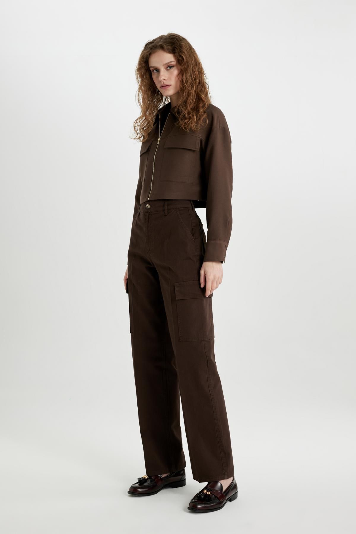 DEFACTO Wide Leg Cargo High Waist Wide Leg Tall Gabardine Trousers