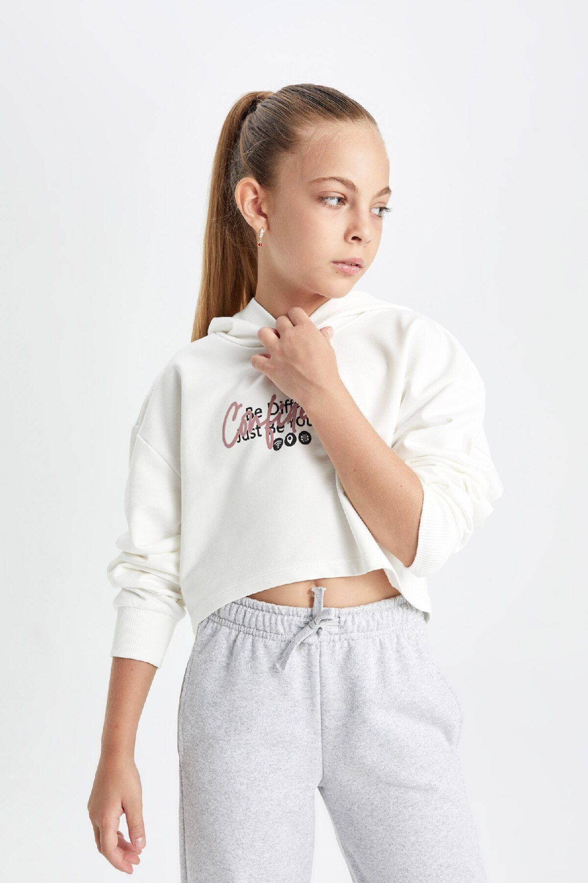 DEFACTO Girl Oversize Fit Hooded Printed Sweatshirt