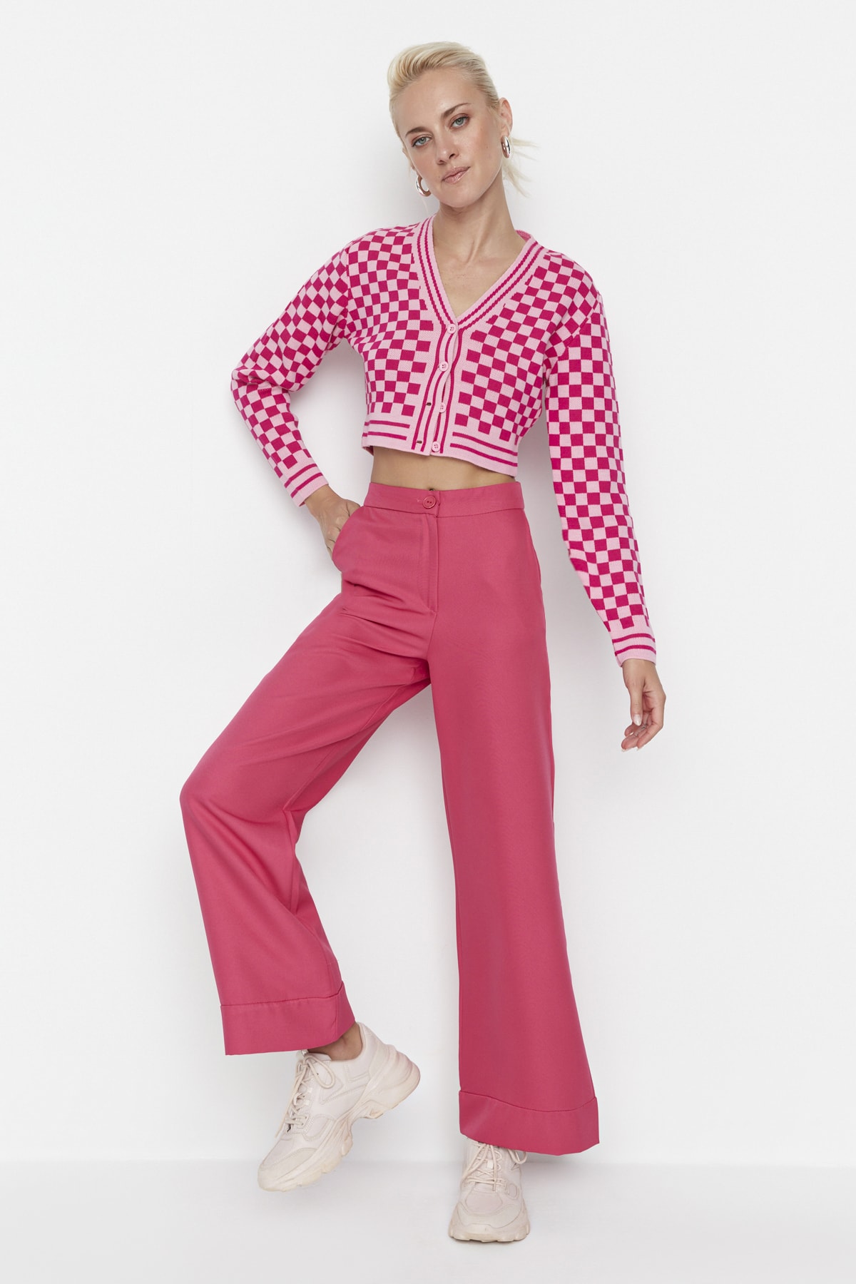 Trendyol Pink Wide Leg Weave High Waist Trousers
