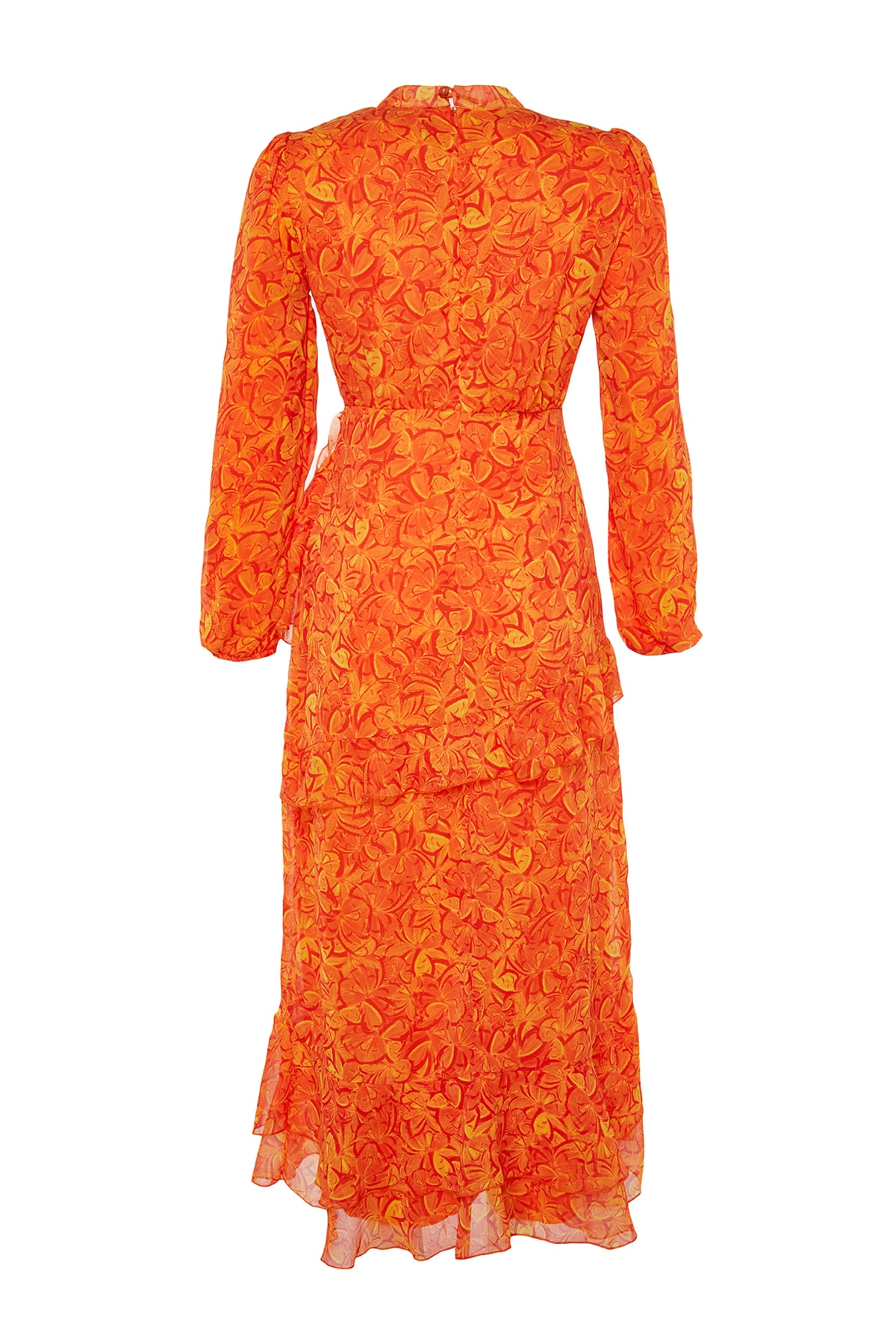 Rochie din sifon țesut căptușită cu frișcă Trendyol Frill cu o fustă florală portocalie