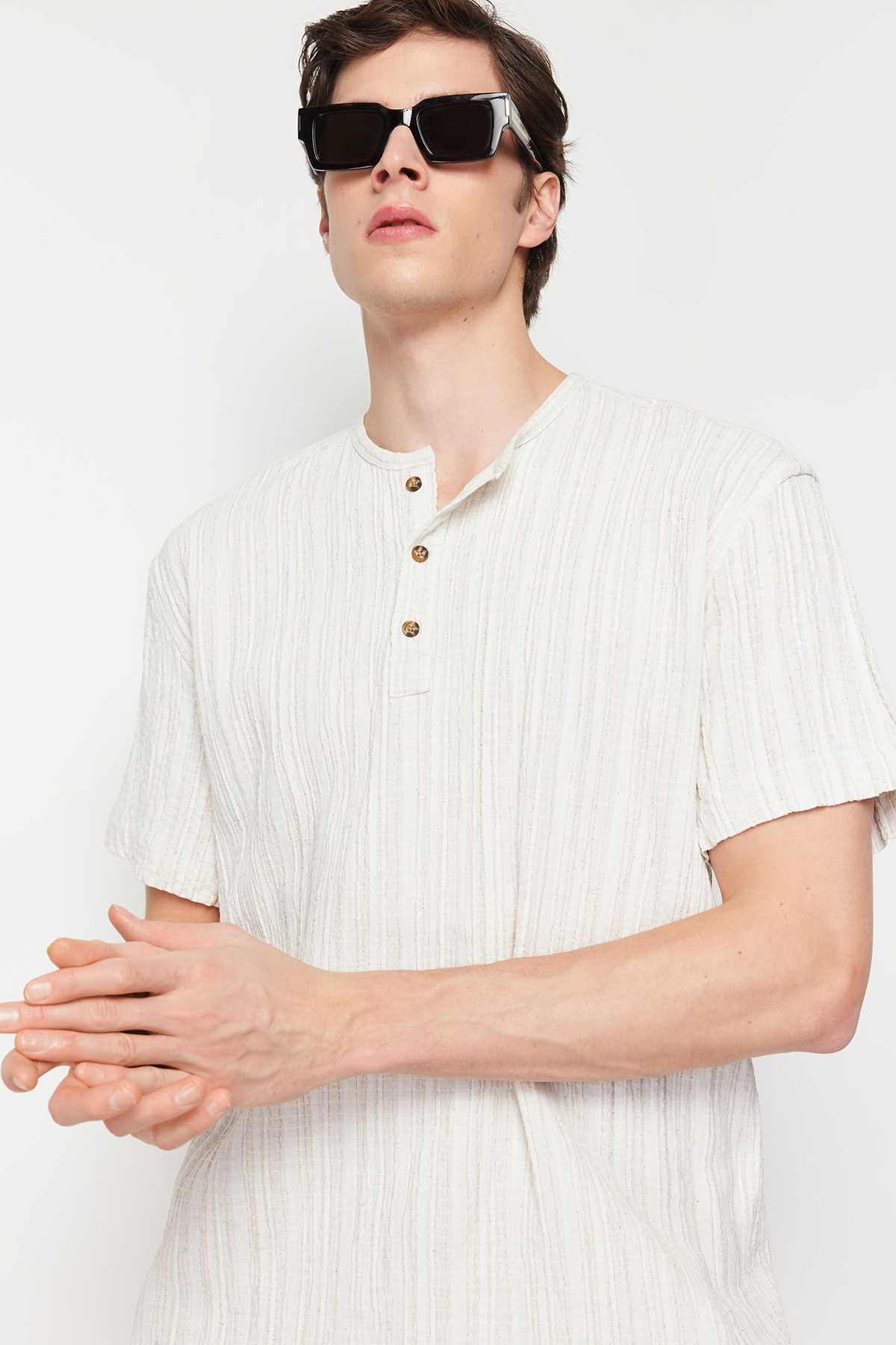 Trendyol Ecru Linen Content Oversize Fit Shirt