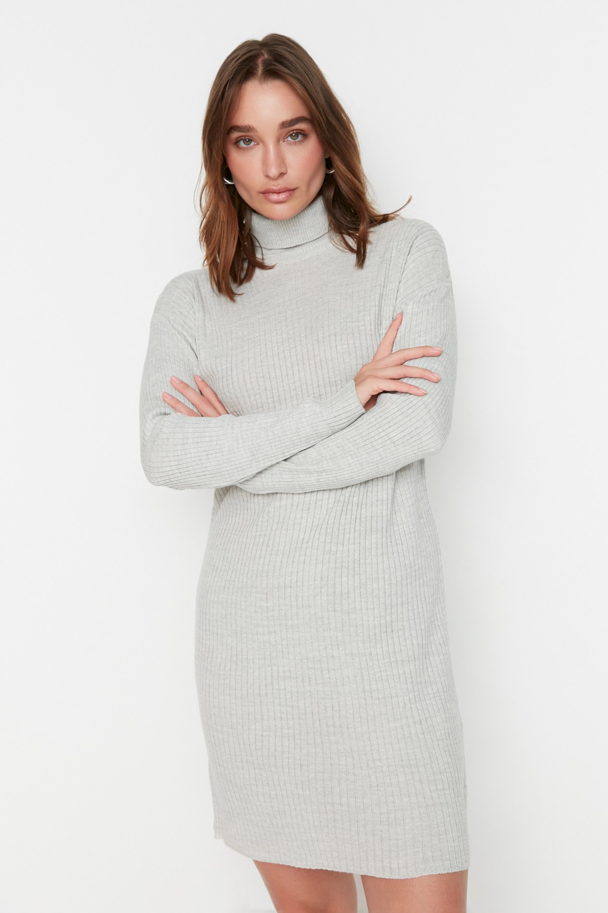 Trendyol Gray Turtleneck Sweater Dress