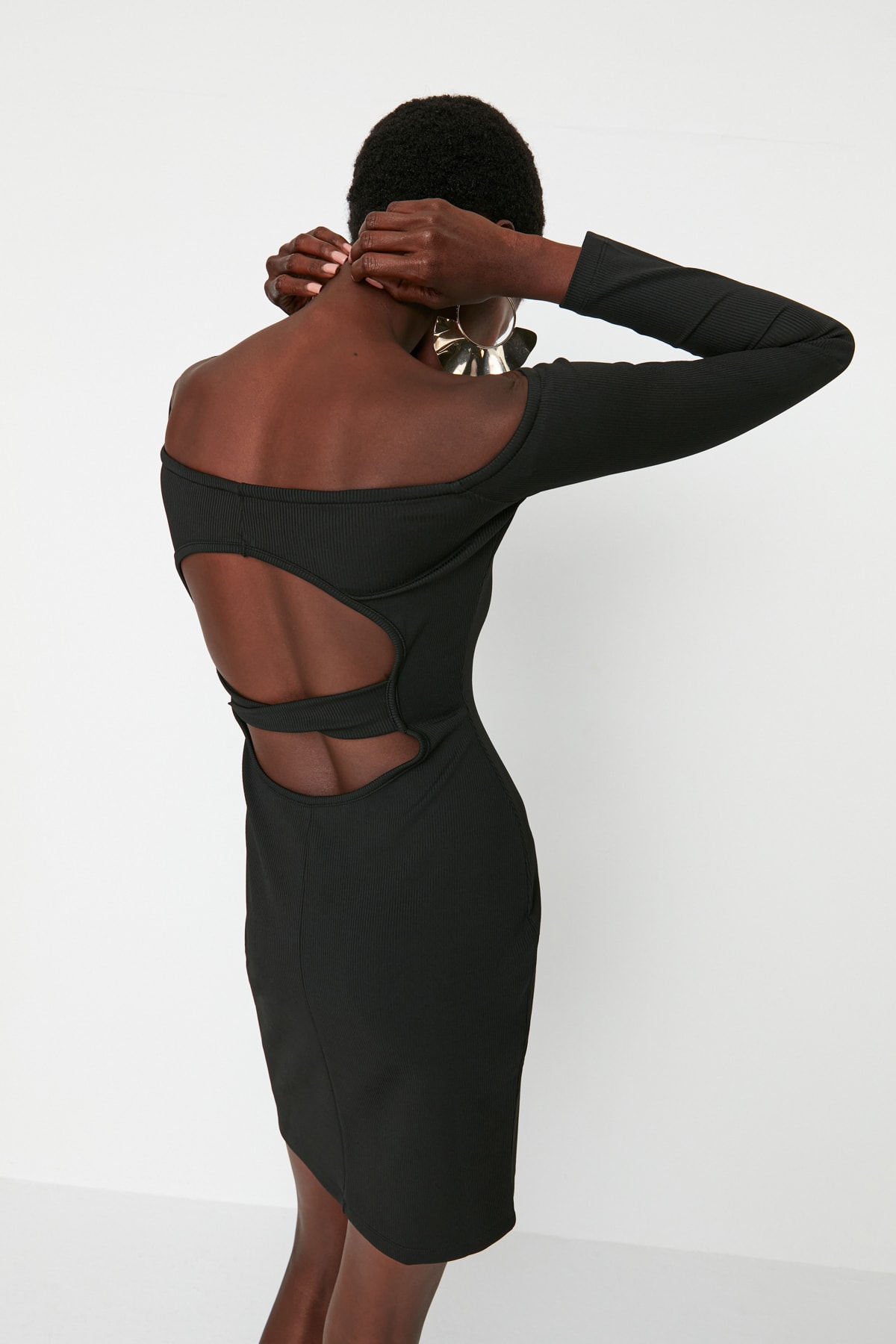 Rochie de seara tricotata detaliata cu guler negru Trendyol