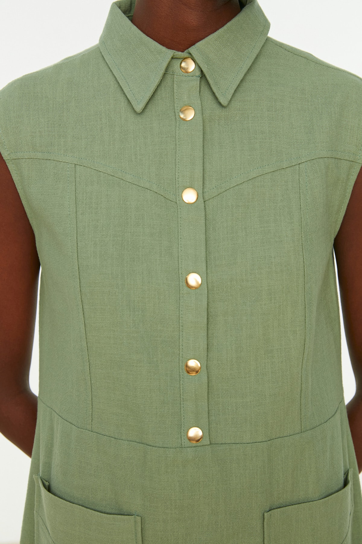 Rochie țesută Trendyol Mint Wide Cut cu nasturi mini țesute