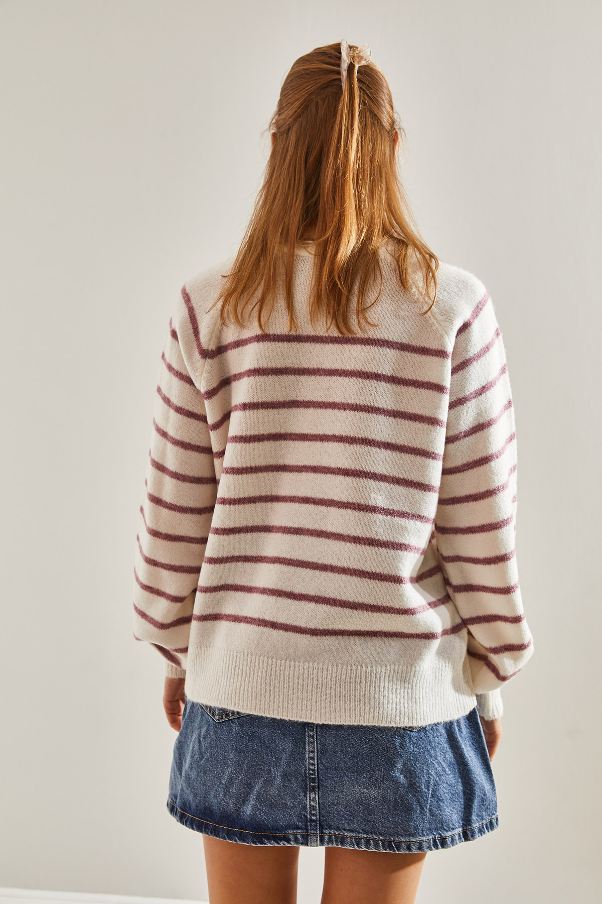 Bianco Lucci Women's Buttonhole Turtleneck Striped Knitwear Sweater