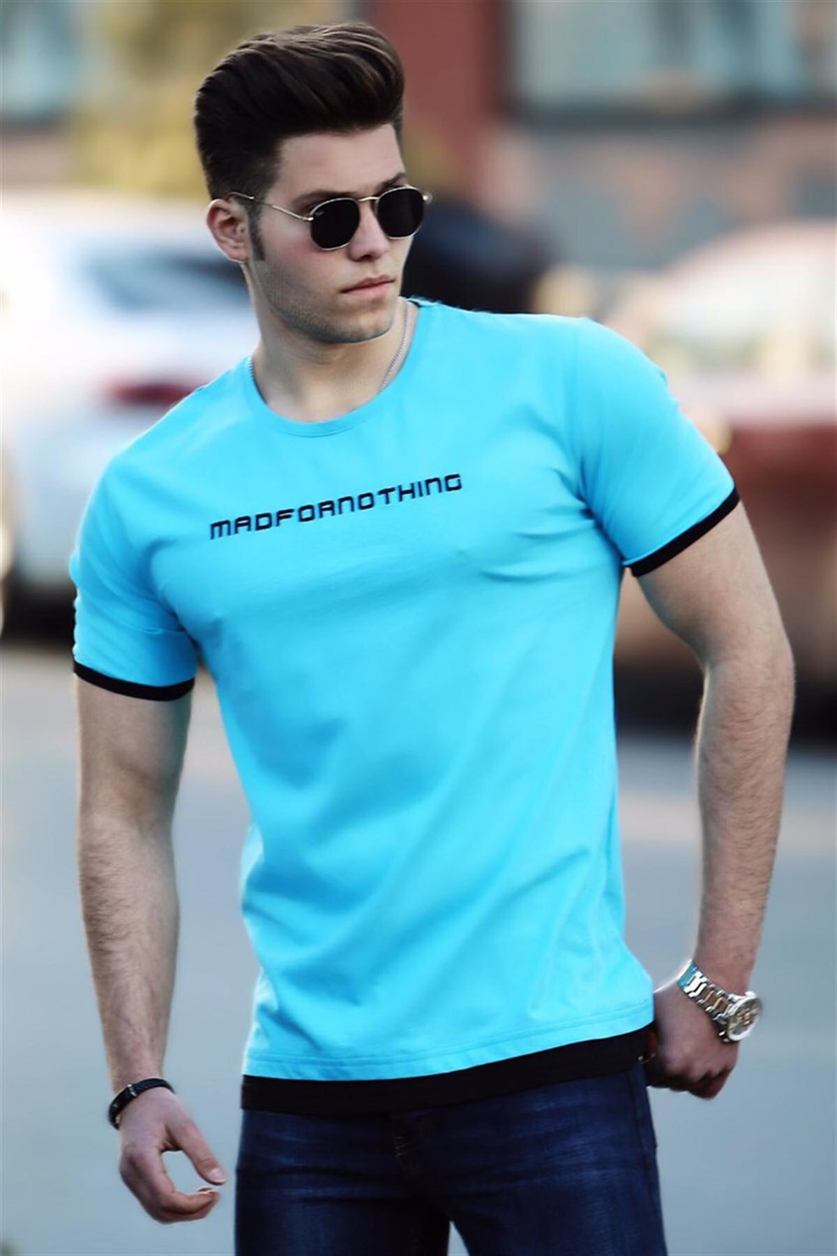 Levně Madmext Men's Blue Printed T-Shirt 4479
