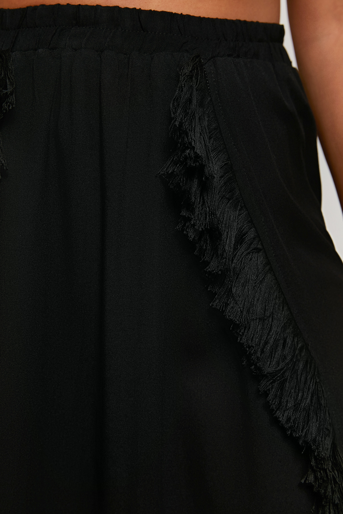 Trendyol Curve Black Maxi Length Woven Tasseled Slit Detailed Beach Wear Skirt