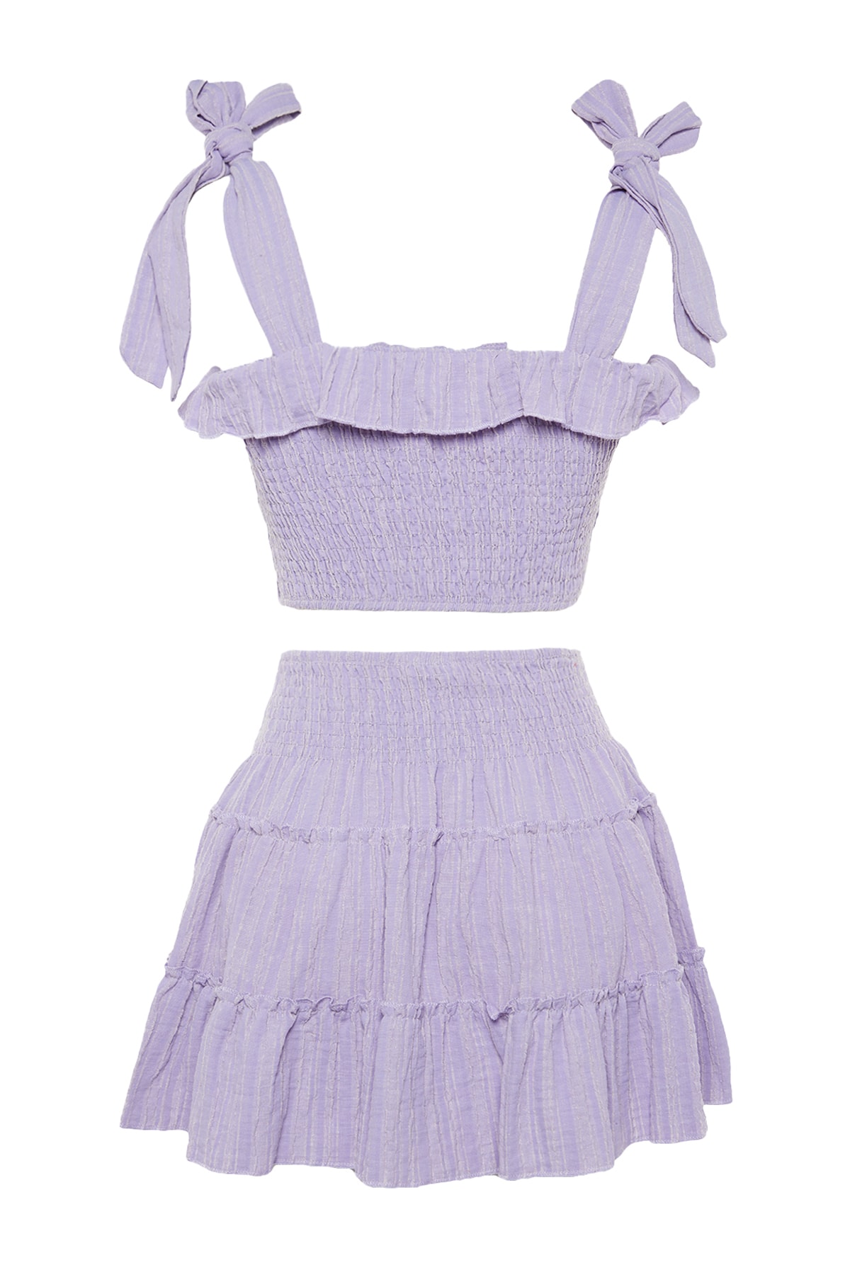 Trendyol Lilac Woven Frilled Blouse and Skirt Set