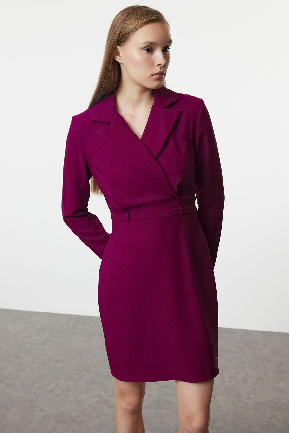 Trendyol Plum Jacket Collar Mini Woven Dress