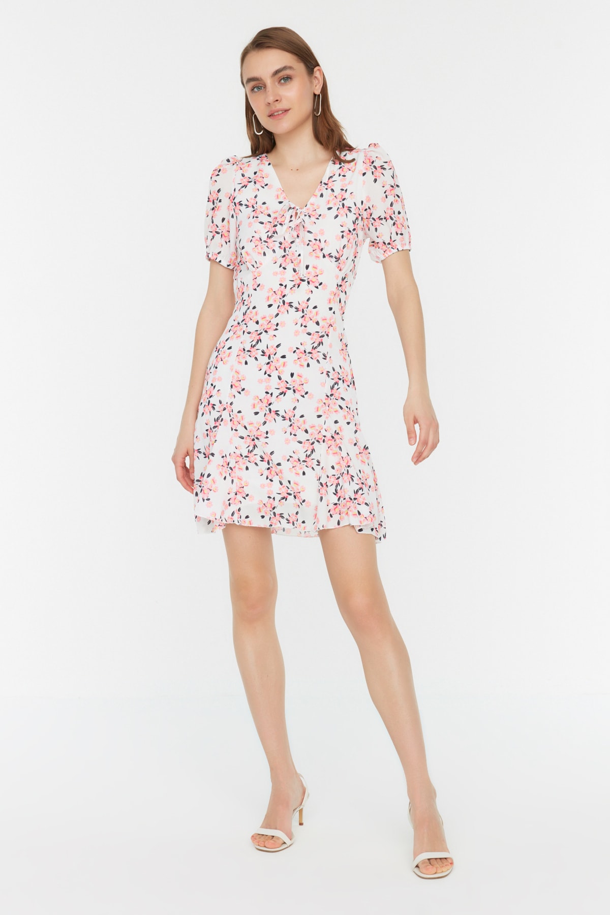 Trendyol Ecru Floral Pattern Woven Dress