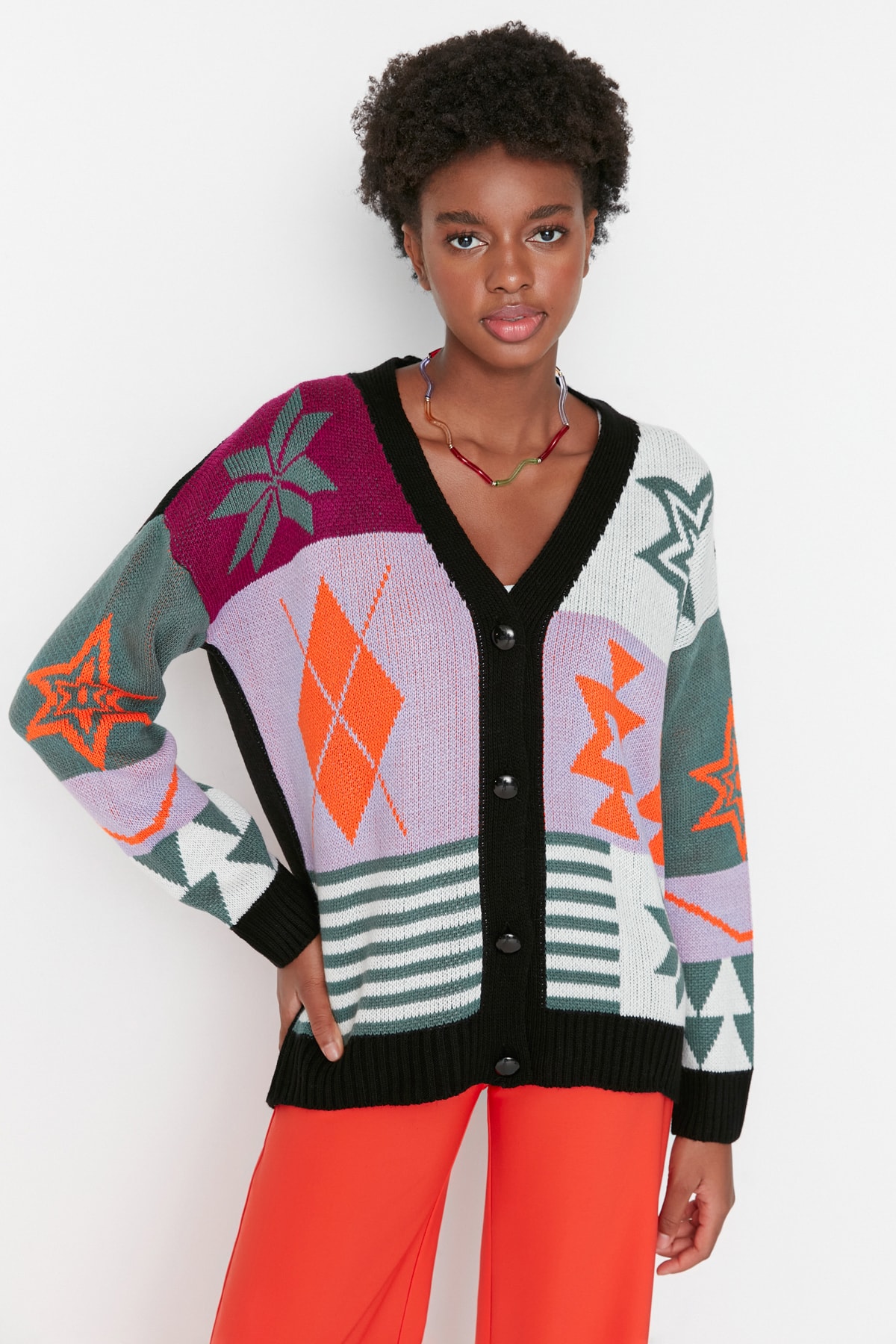 Trendyol Black Jacquard Knitwear Cardigan