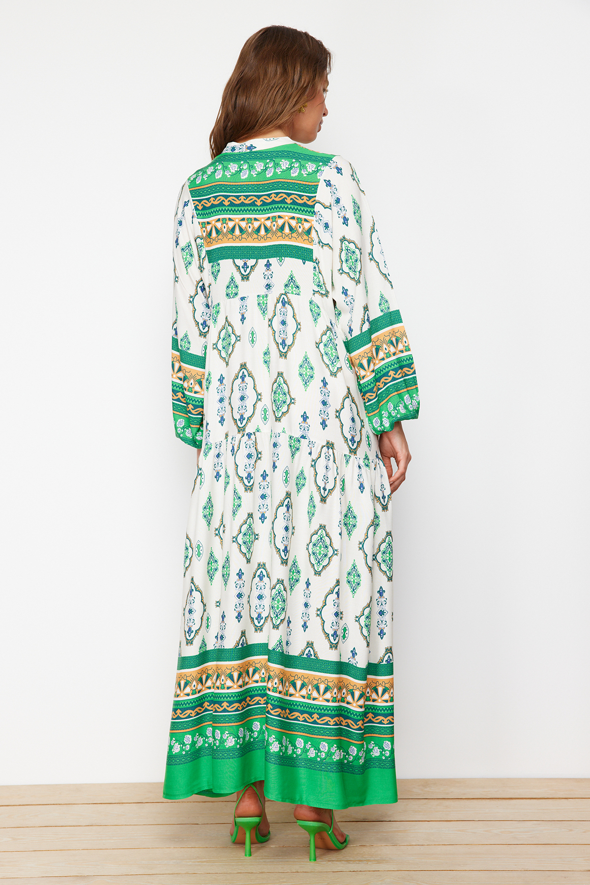 Trendyol Green Floral Pattern Woven Viscose Dress