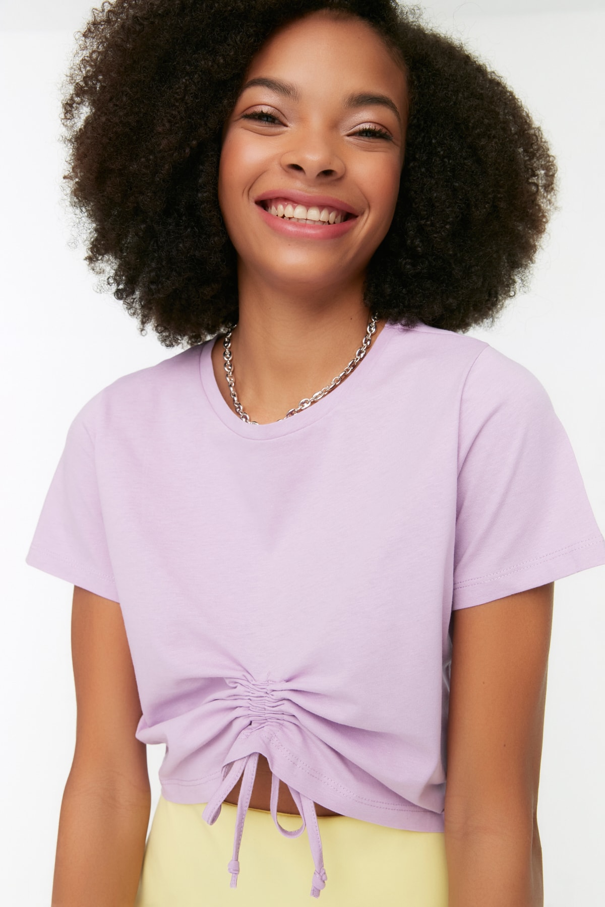 Trendyol Lilac Shirring Detailed Knitted T-Shirt