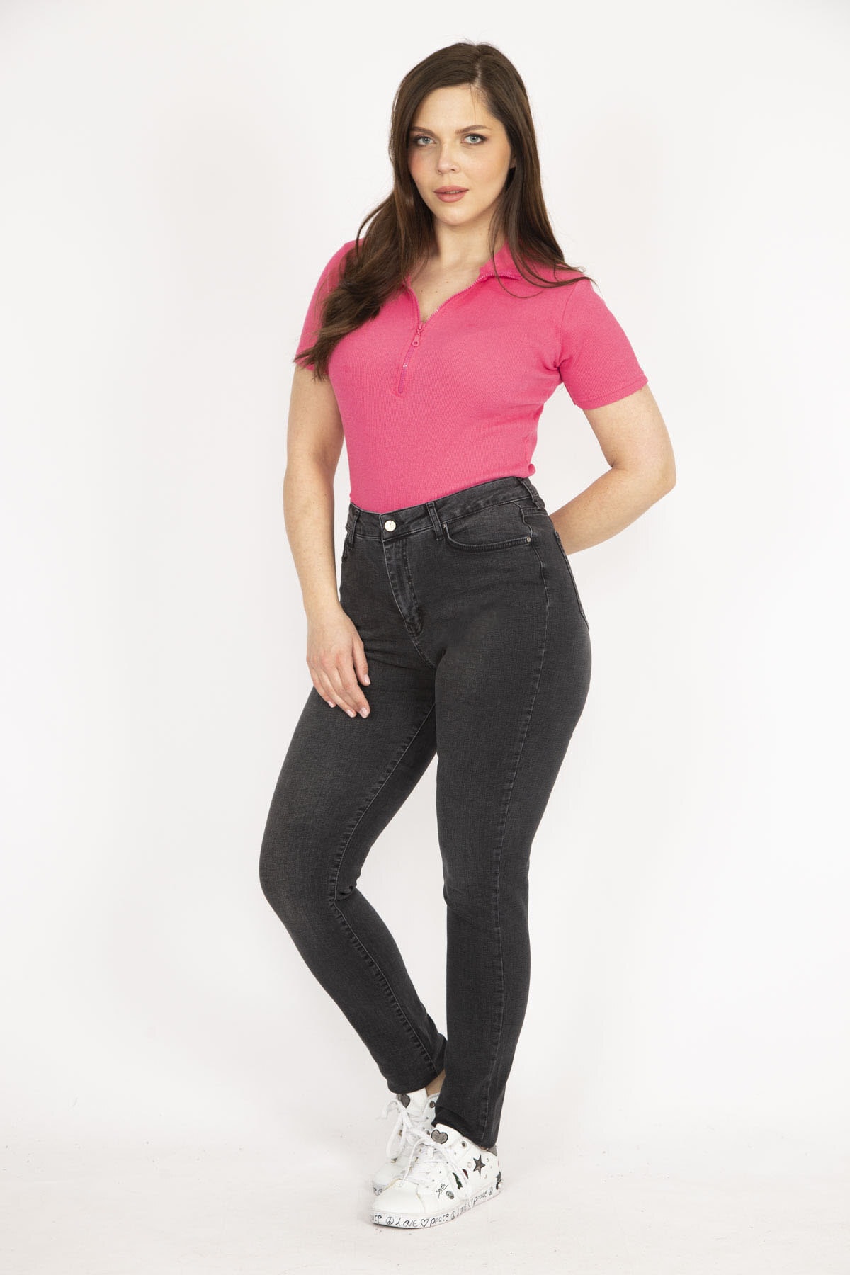 Levně Şans Women's Smoky Plus Size Lycra 5 Pocket Jeans