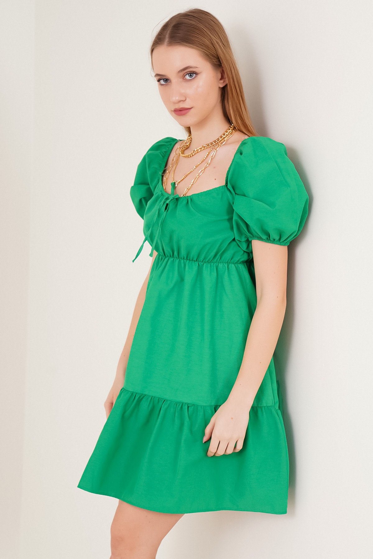 Levně Bigdart 2351 Rozšířené popelínové šaty - Zelená