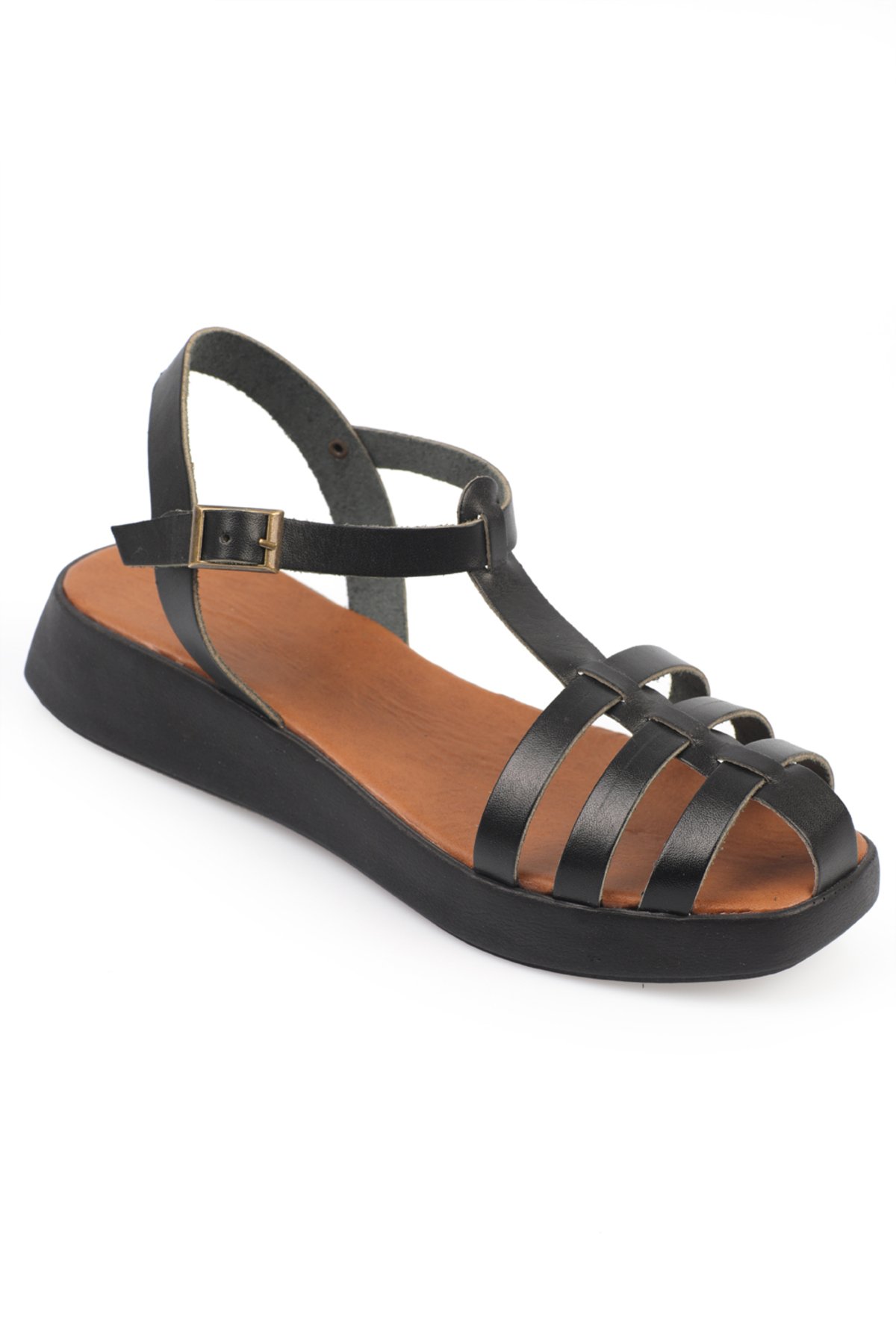 Levně Capone Outfitters Women's Gladiator Band Wedge Heels Leather Sandals