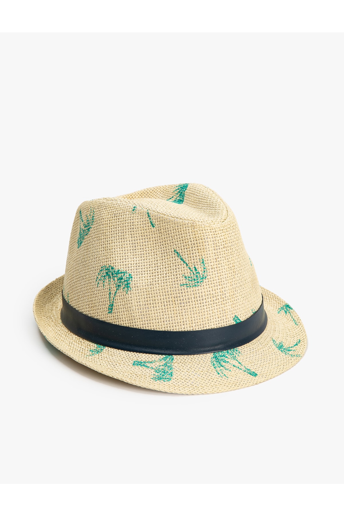 Koton Straw Hat with Tape Detail and Palm Tree Pattern