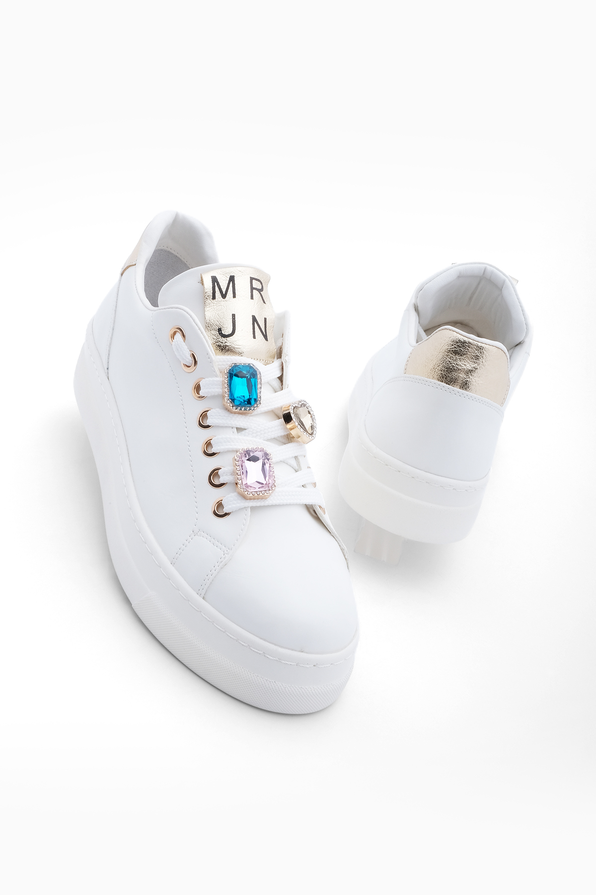 Marjin Women's Sneaker High Sole Stone Sports Shoes Ozmet White