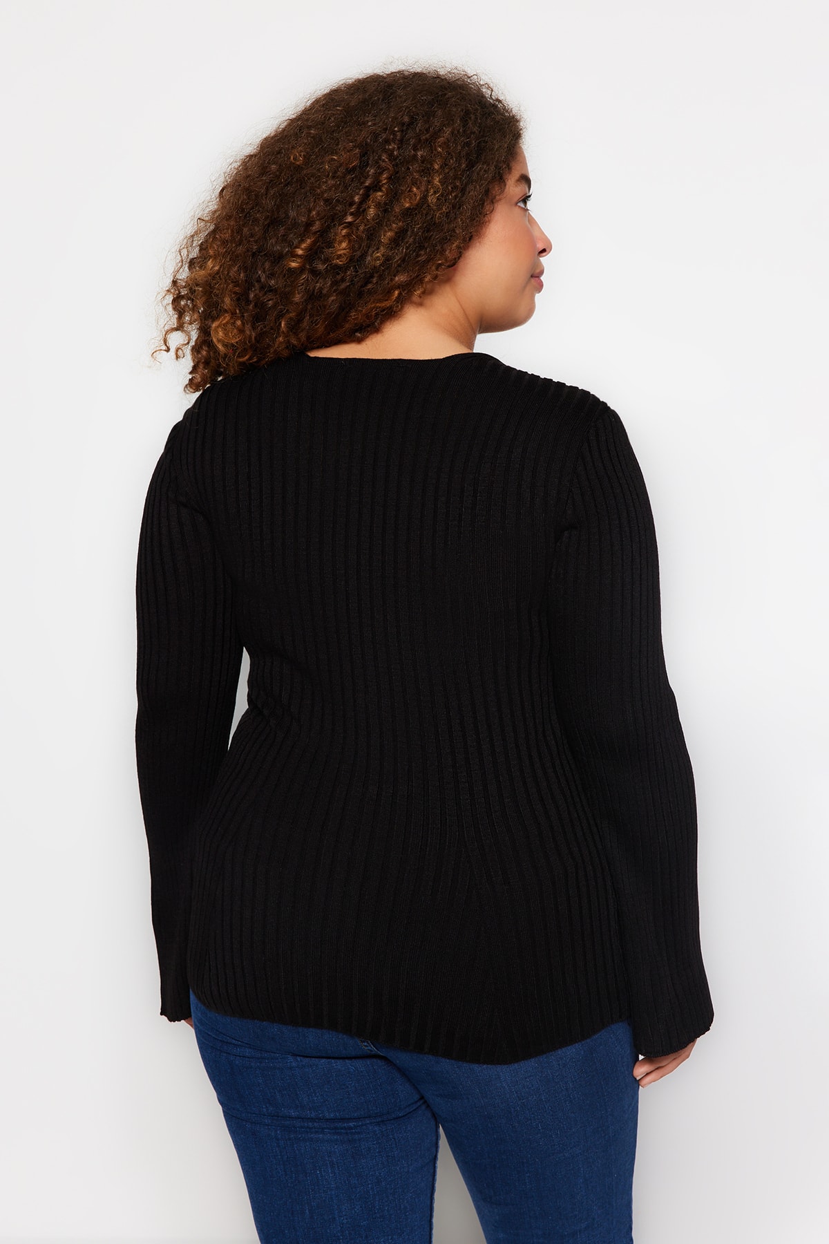 Trendyol Black Wide Collar Corduroy Tricotaje Pulover
