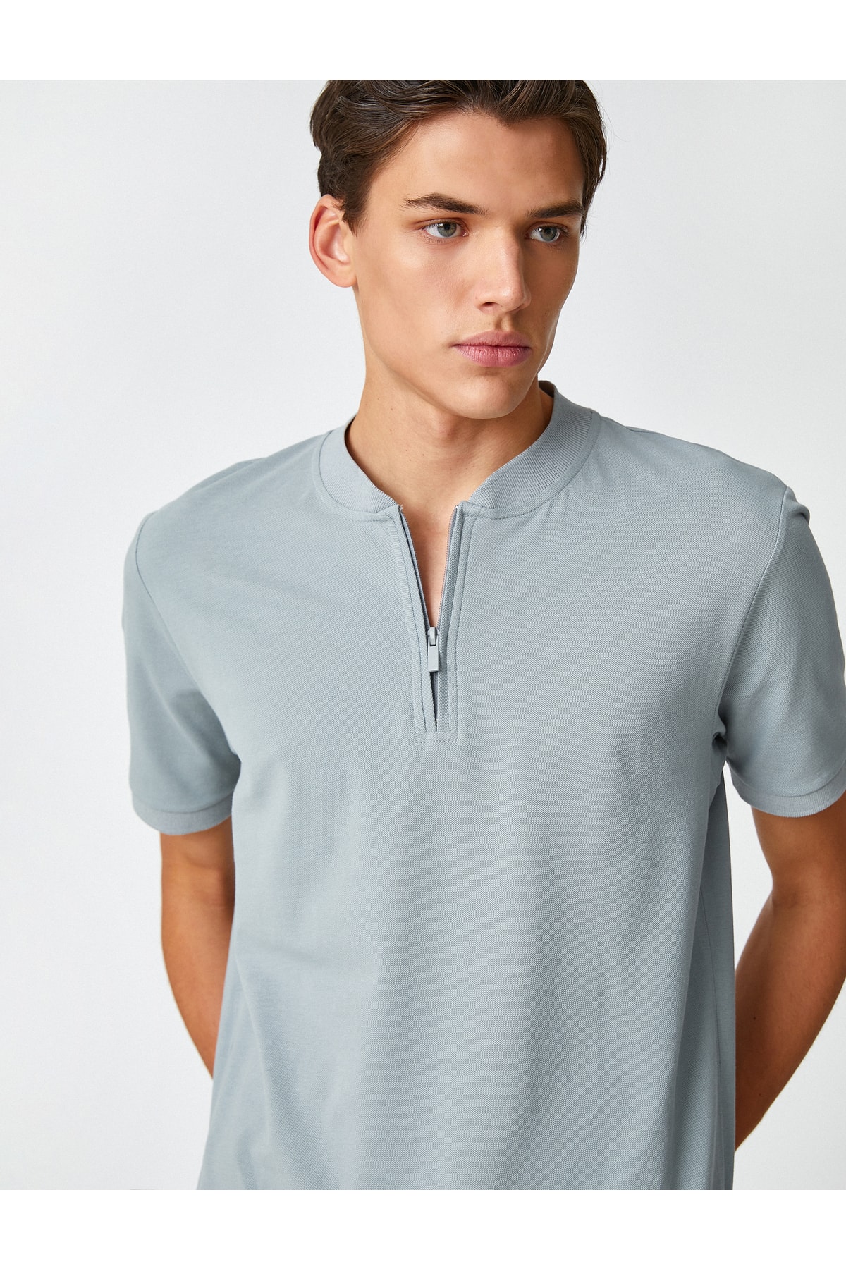 Koton Judge Collar T-Shirt Half Zipper Detailed Short Sleeve