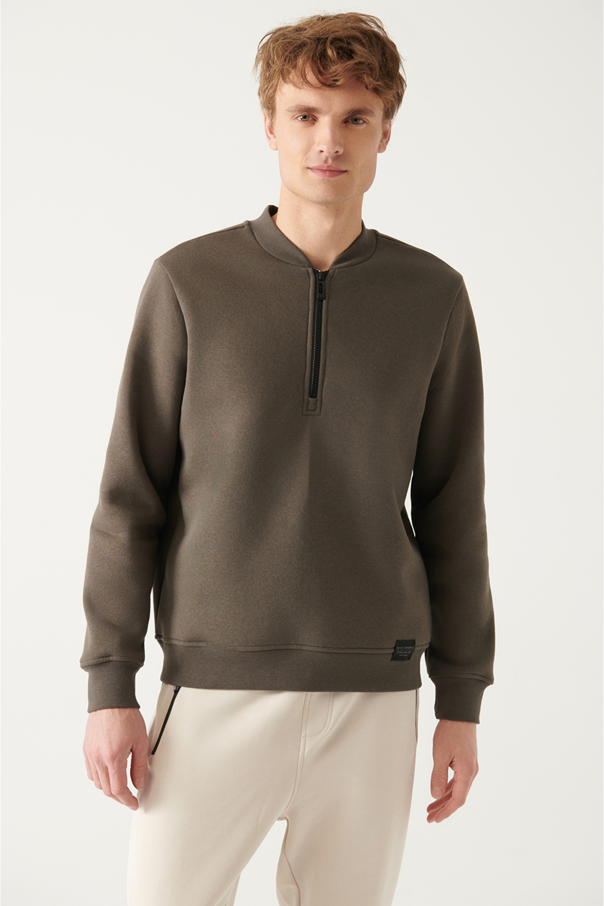 Levně Avva Men's Anthracite Half Zipper Cotton Regular Fit Sweatshirt