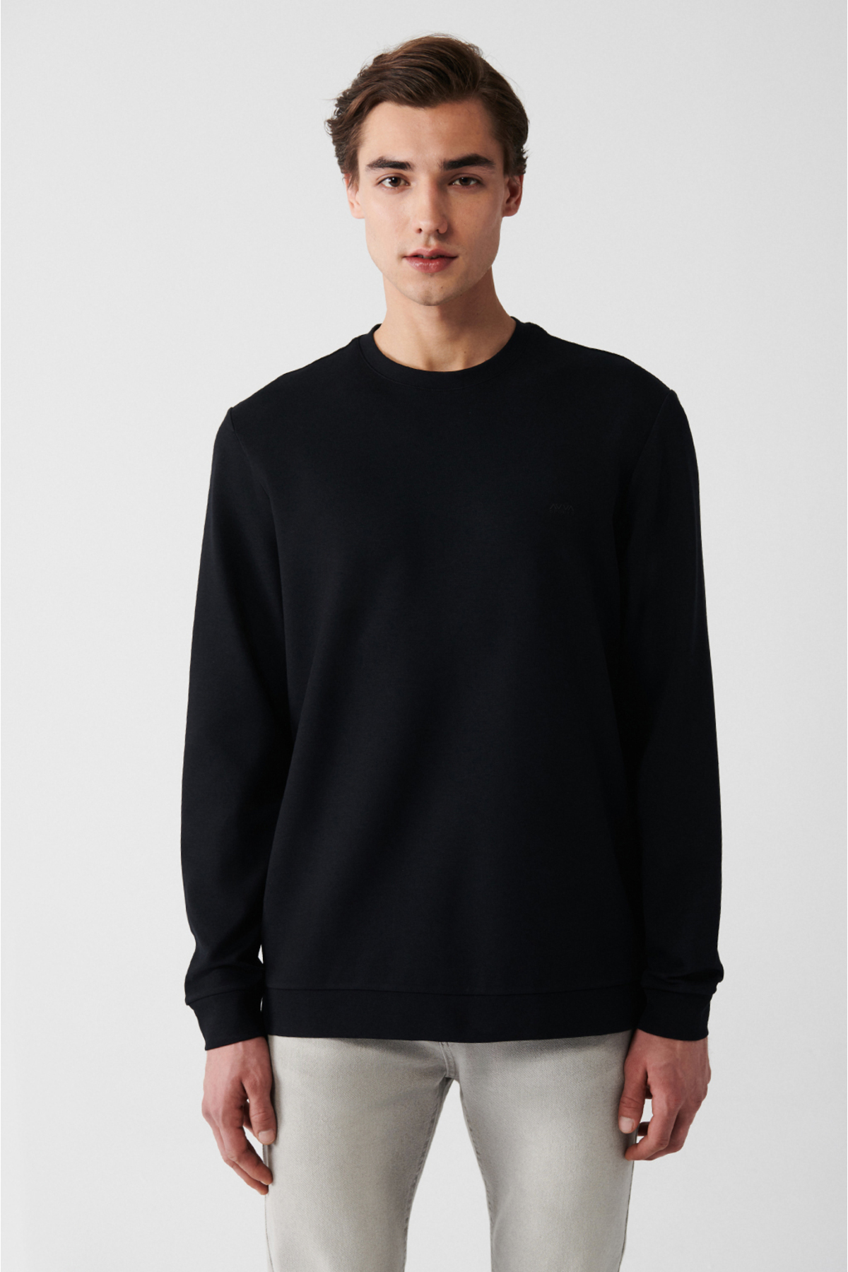 Levně Avva Men's Black Interlock Fabric Crew Neck Printed Standard Fit Regular Fit Sweatshirt