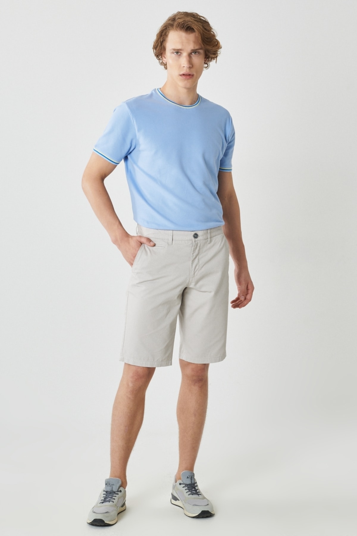 Levně AC&Co / Altınyıldız Classics Men's Stone Slim Fit Slim Fit Dobby Shorts 100% Cotton Casual Chino Shorts.