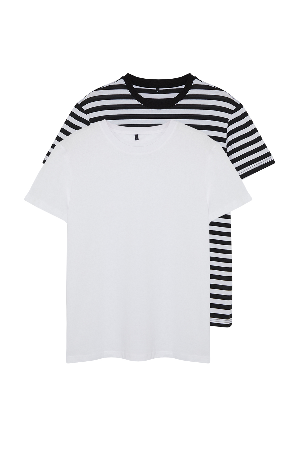 Levně Trendyol White-Black Striped Basic Regular/Normal Cut 2-Pack Short Sleeve T-Shirt