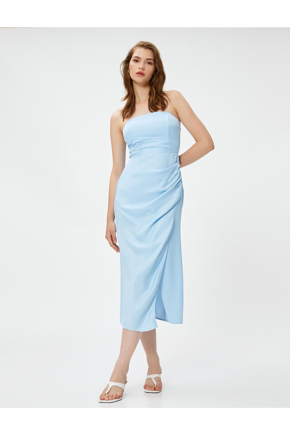 Koton Melis Ağazat X Cotton - Draped Slit Strapless Midi Dress