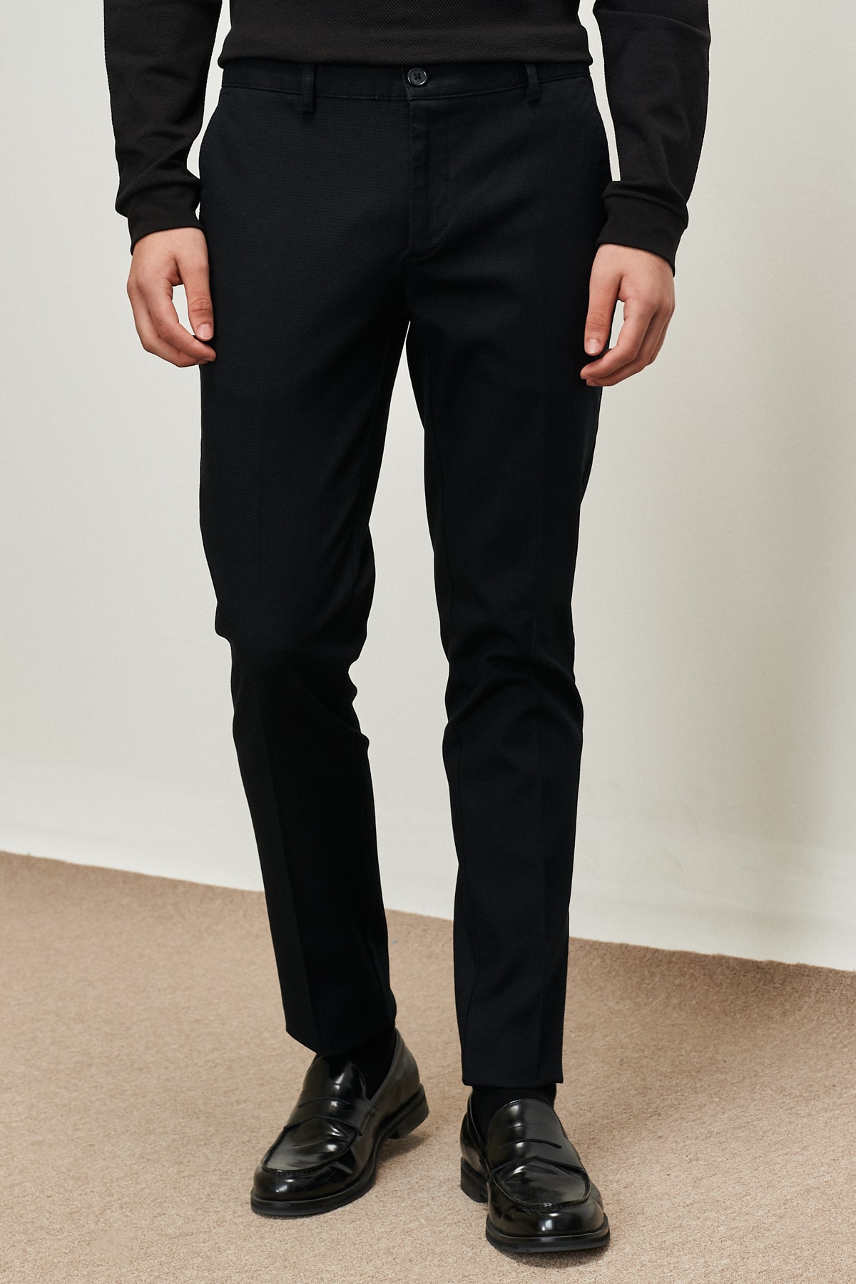 ALTINYILDIZ CLASSICS Men's Black Slim Fit Slim Fit Dobby Flexible Casual Trousers