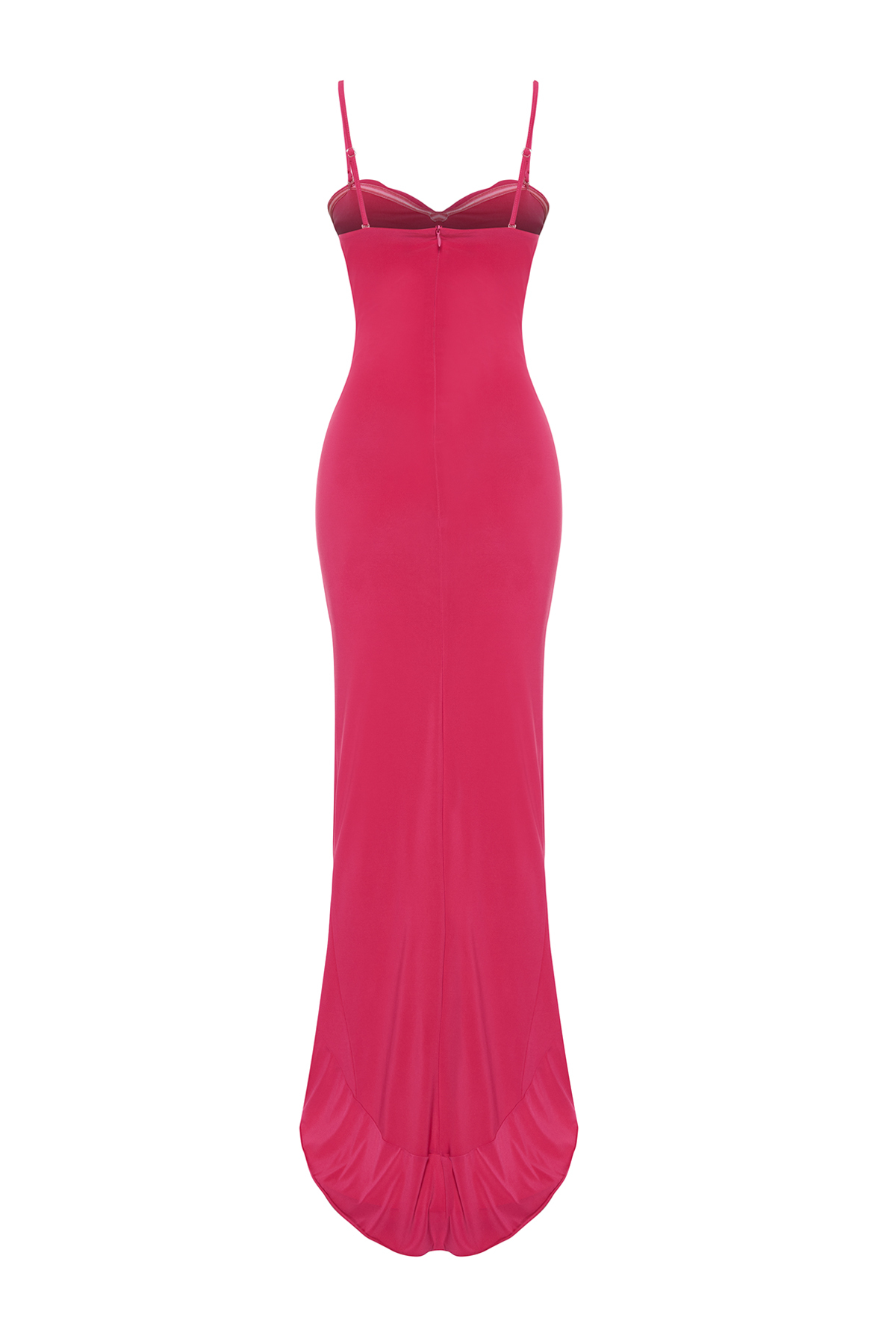 Trendyol Fuchsia Body-Sit Ruffle Knitted Long Elegant Evening Dress