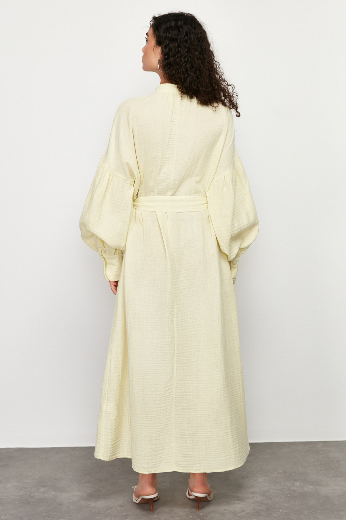 Trendyol Mint Lined Balloon Sleeve Plain Woven Dress