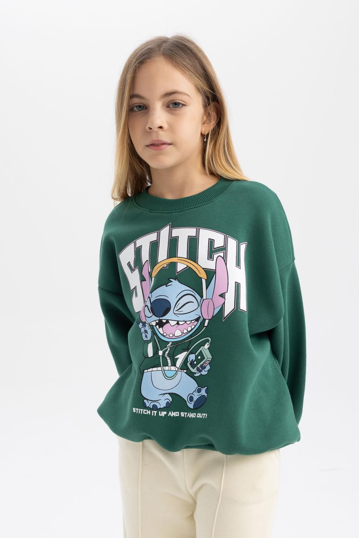 DEFACTO Girl's Disney Lilo & Stitch Oversize Fit Crew Neck Sweatshirt