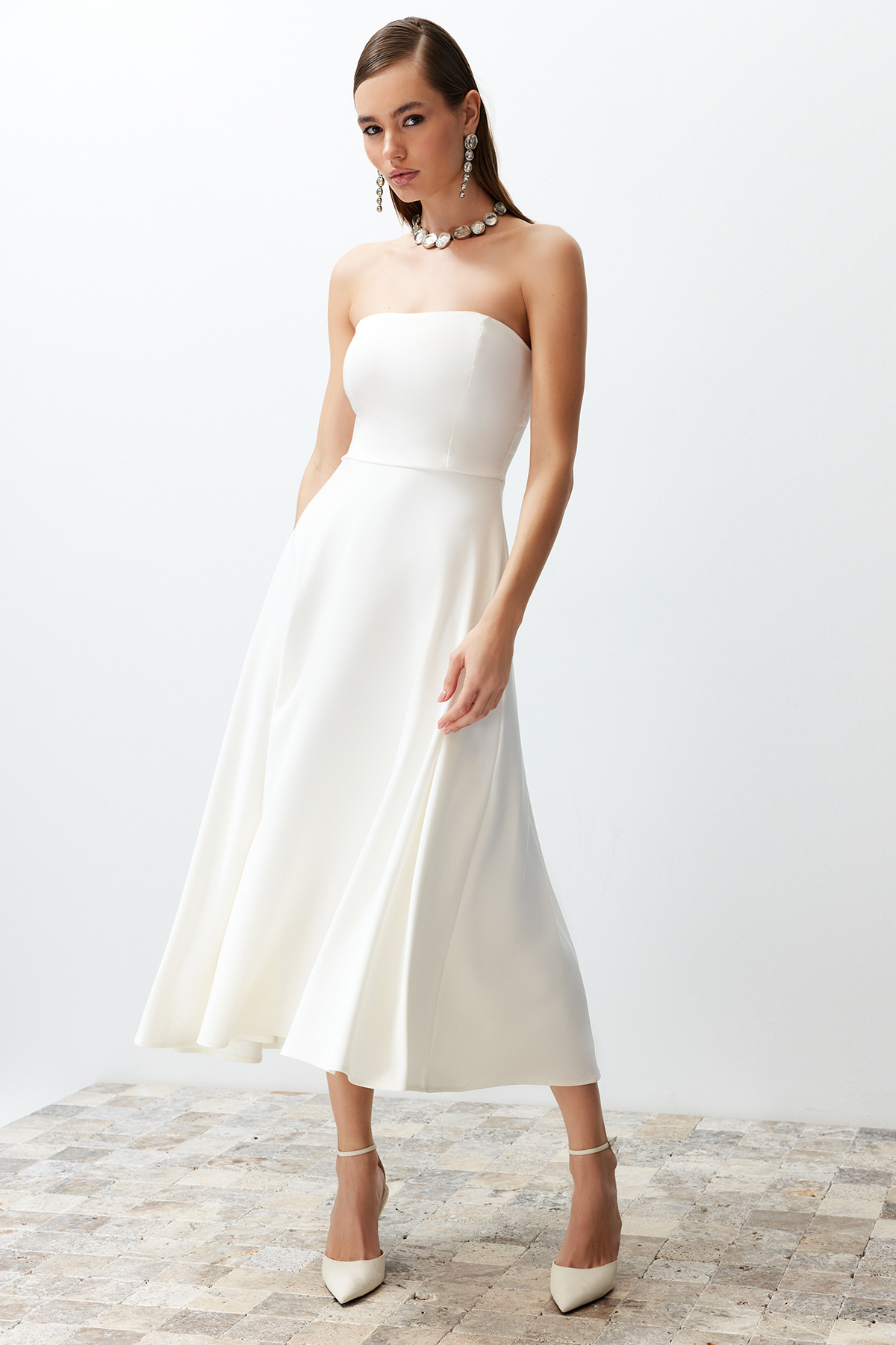 Trendyol Bridal White A-Line Woven Wedding/Wedding Long Evening Evening Dress