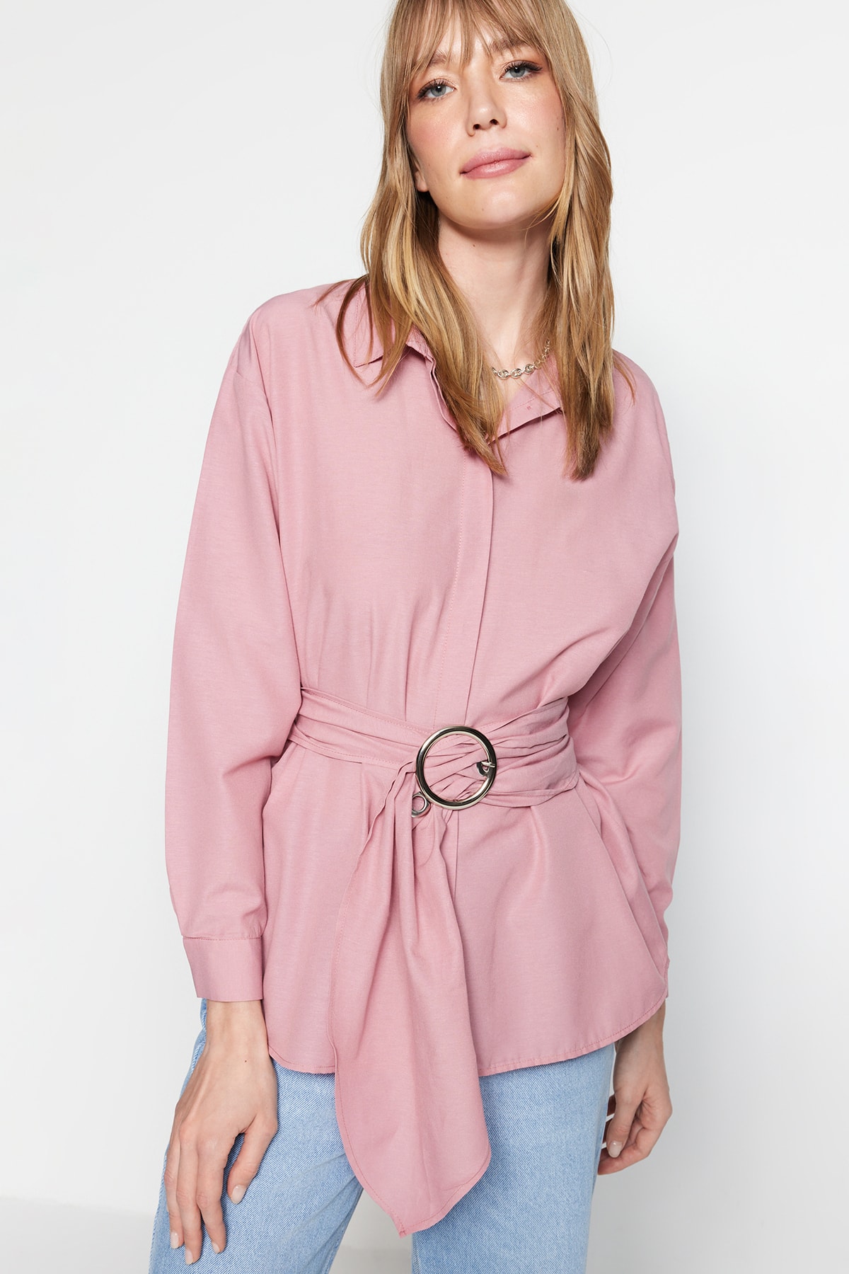 Trendyol Powder Woven Cotton Shirt with Belt Buckle Detail