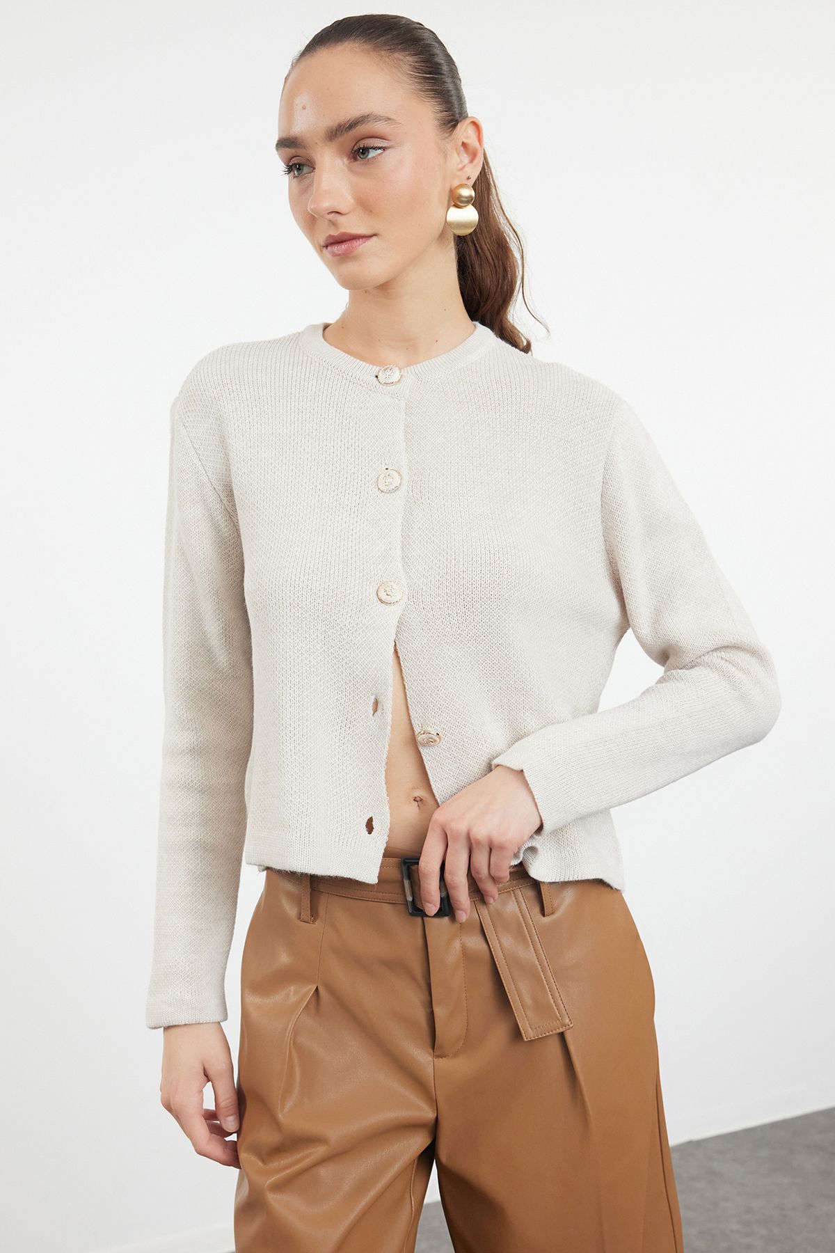Trendyol Stone Basic Knitwear Cardigan