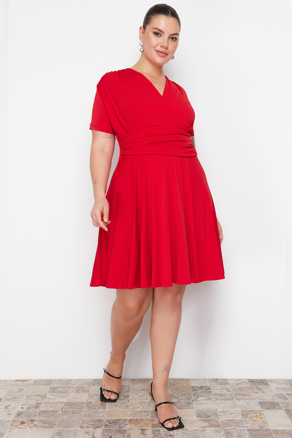 Trendyol Curve Red Double Breasted Mini Knitted Dress