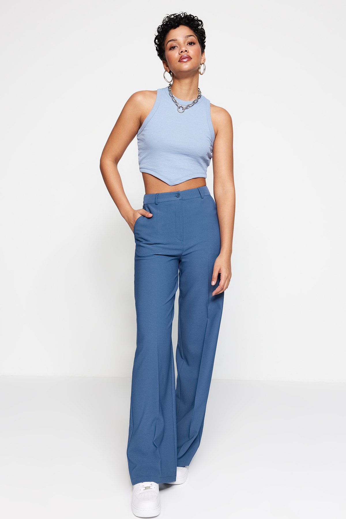 Trendyol Indigo Wide Leg Woven Trousers
