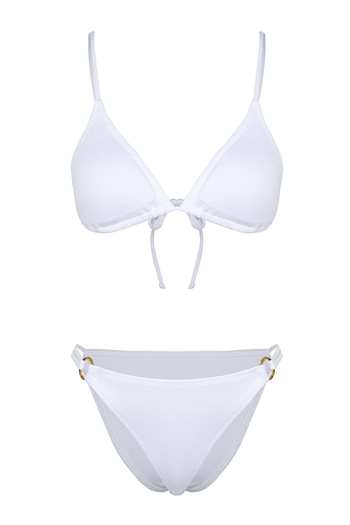 Trendyol Textured Brazilian Bikini Set with White Triangle Accessories