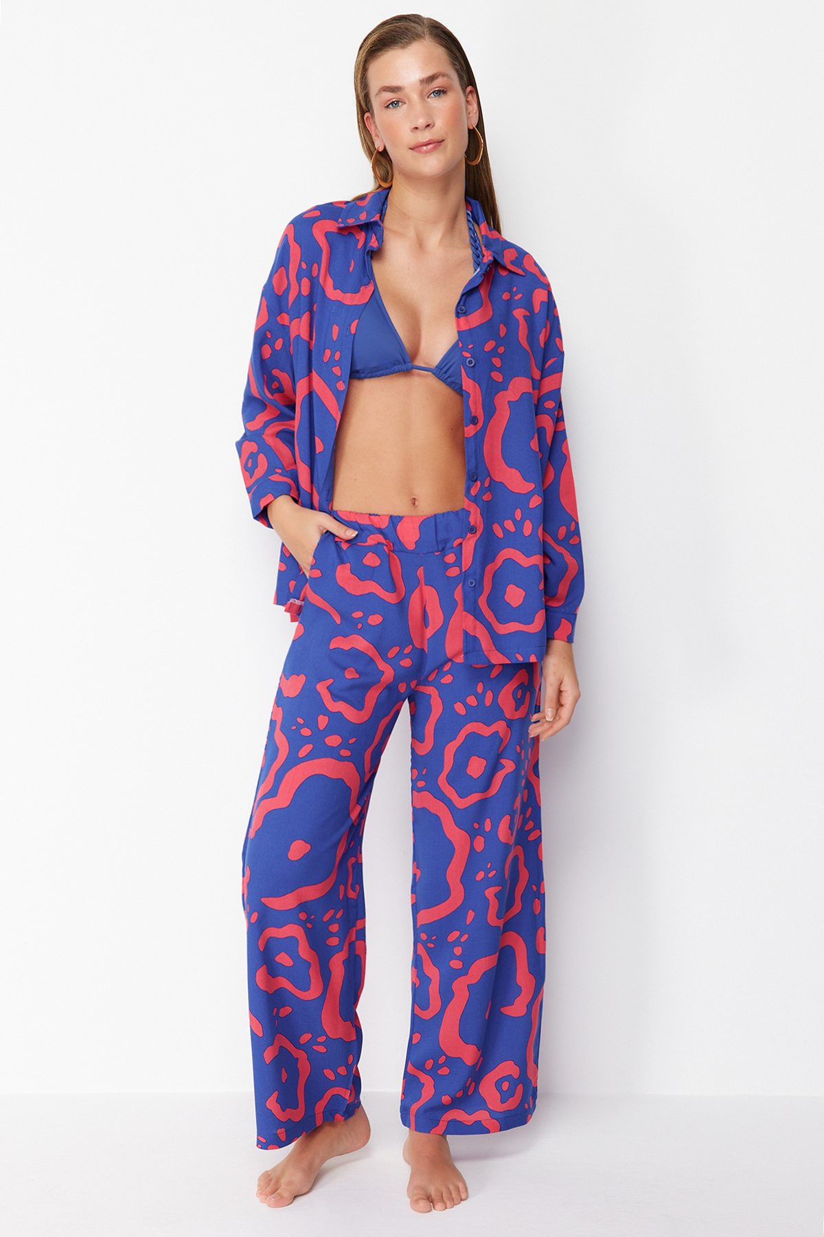 Trendyol Abstract Patterned Woven Shirt Pants Set